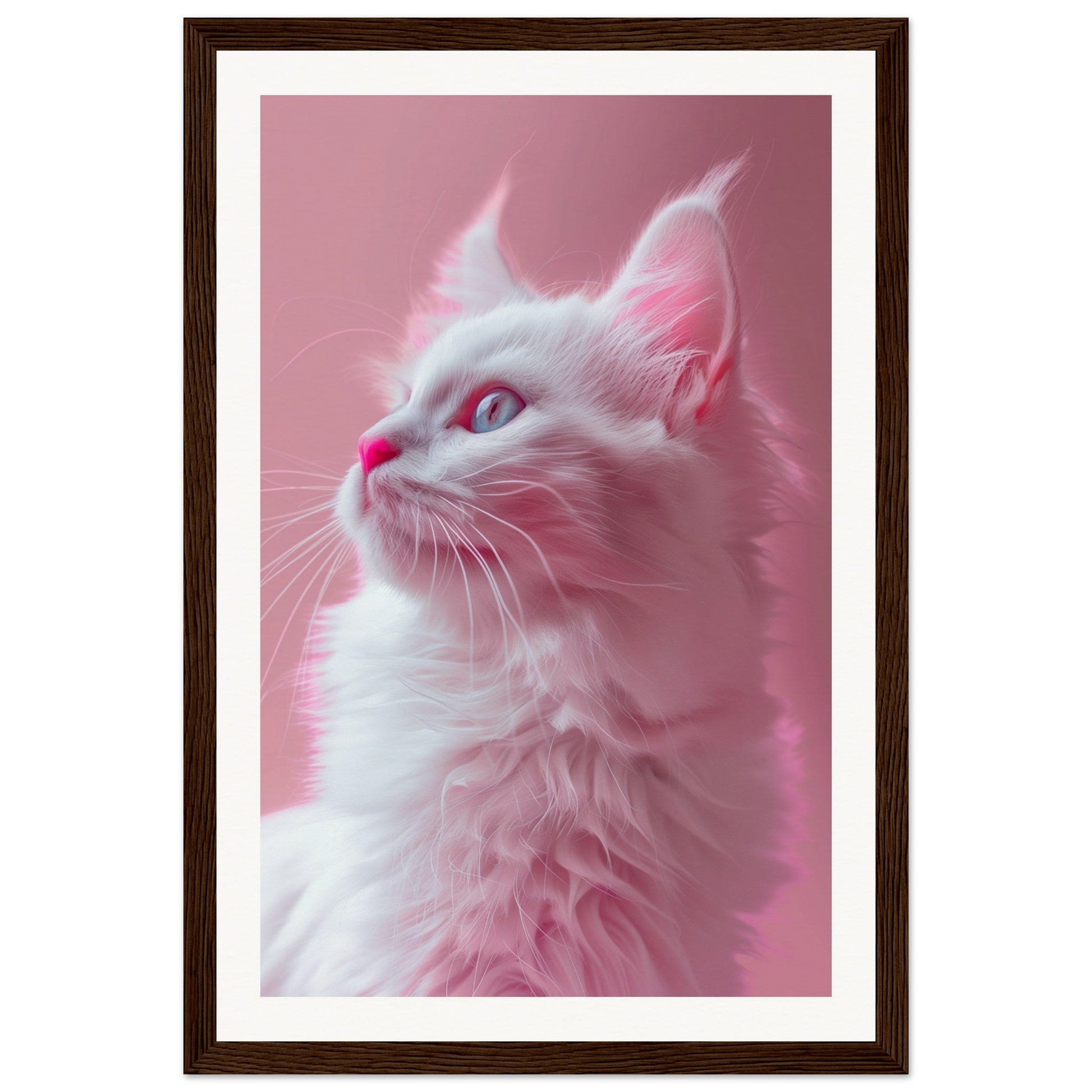 Affiche Chat Rose ( 30x45-cm-Bois-foncé)