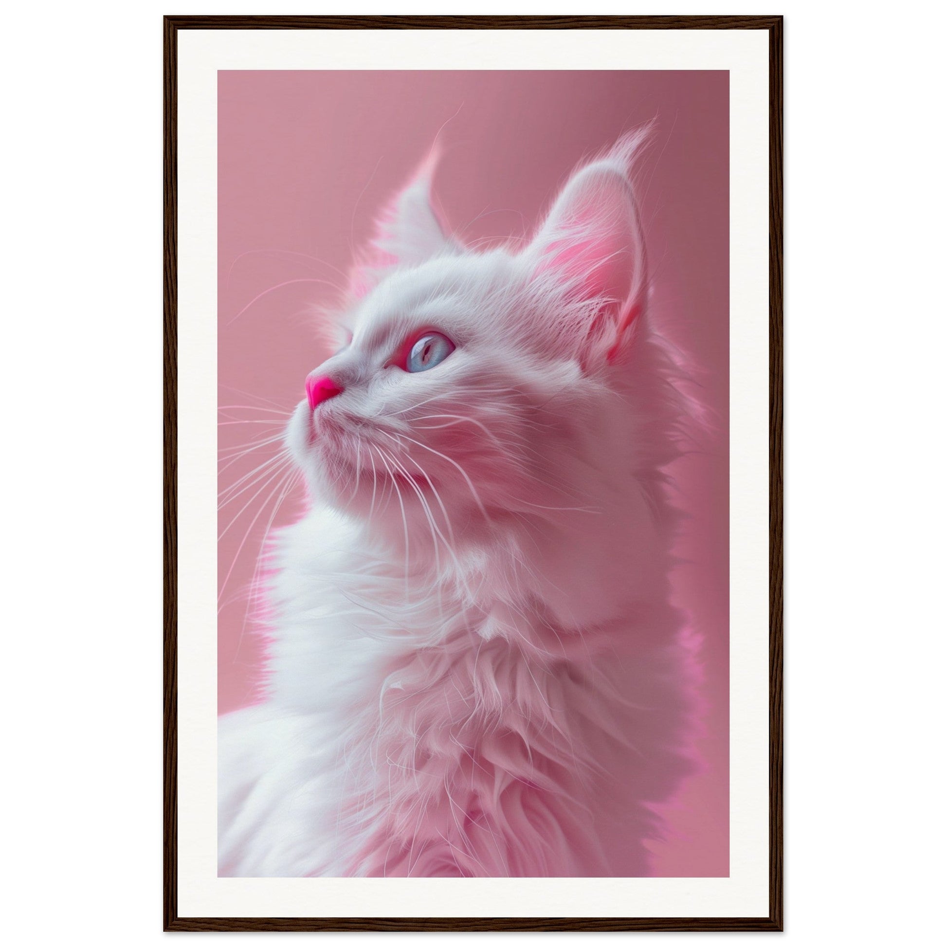 Affiche Chat Rose ( 60x90-cm-Bois-foncé)