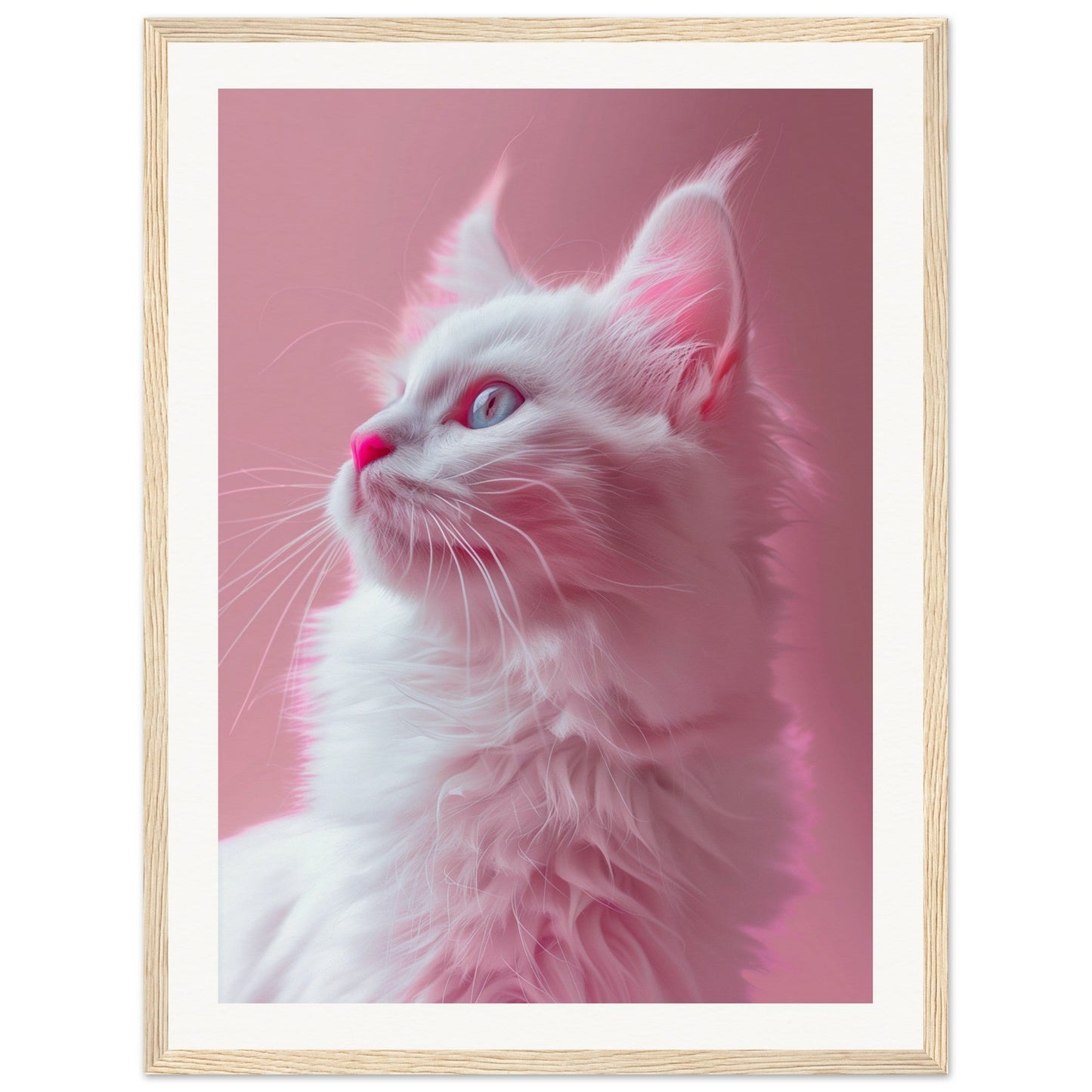 Affiche Chat Rose ( 45x60-cm-Bois-clair)