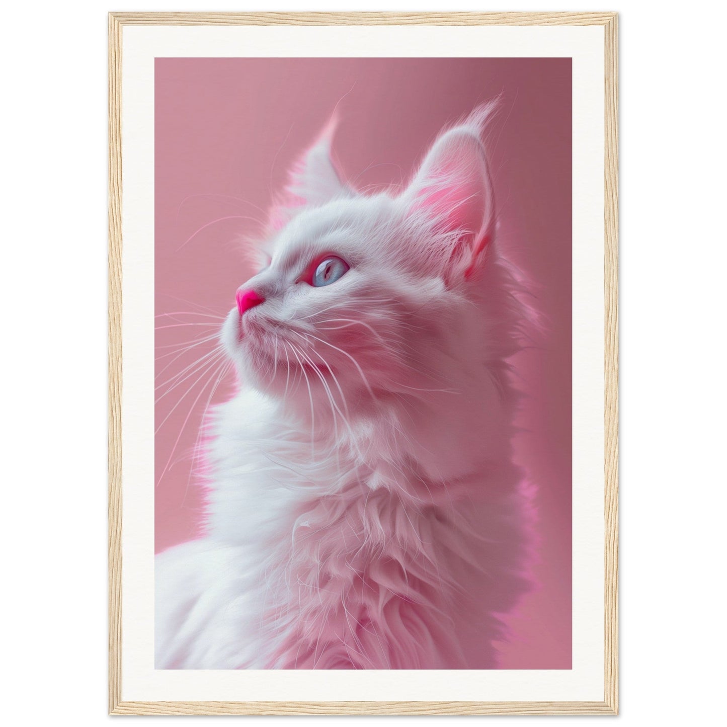 Affiche Chat Rose ( 50x70-cm-Bois-clair)