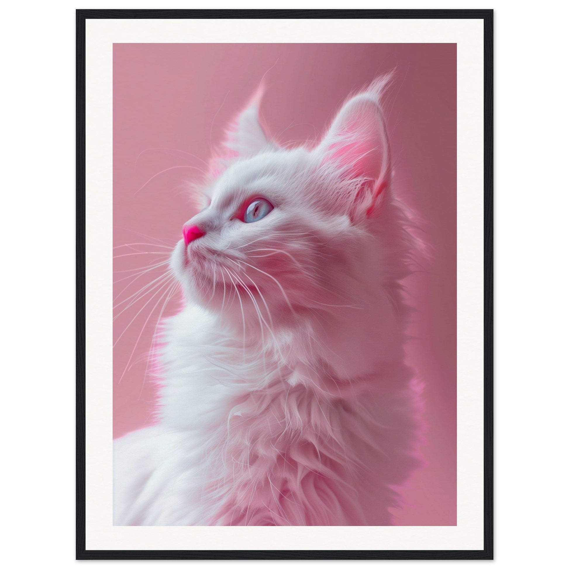 Affiche Chat Rose ( 60x80-cm-Bois-noir)