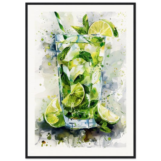 Affiche Cocktail Mojito ( 70x100-cm-Bois-noir)