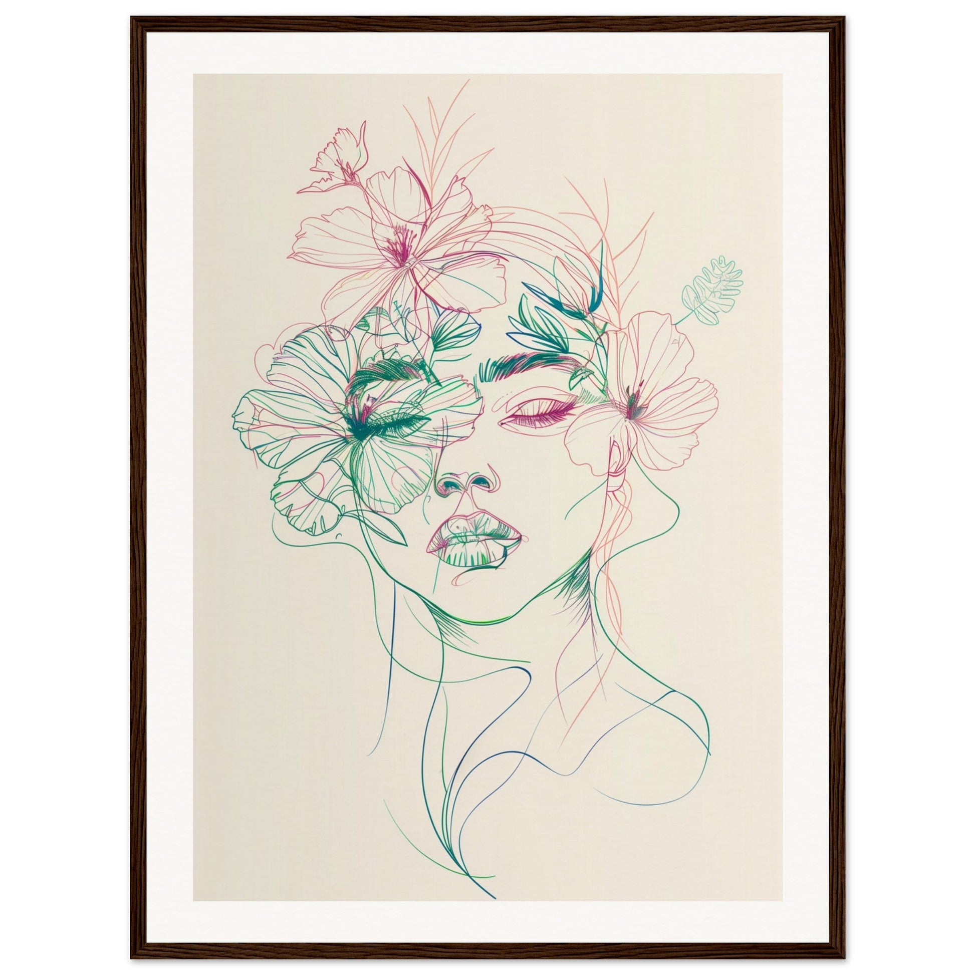 Affiche Femme Fleur ( 60x80-cm-Bois-foncé)