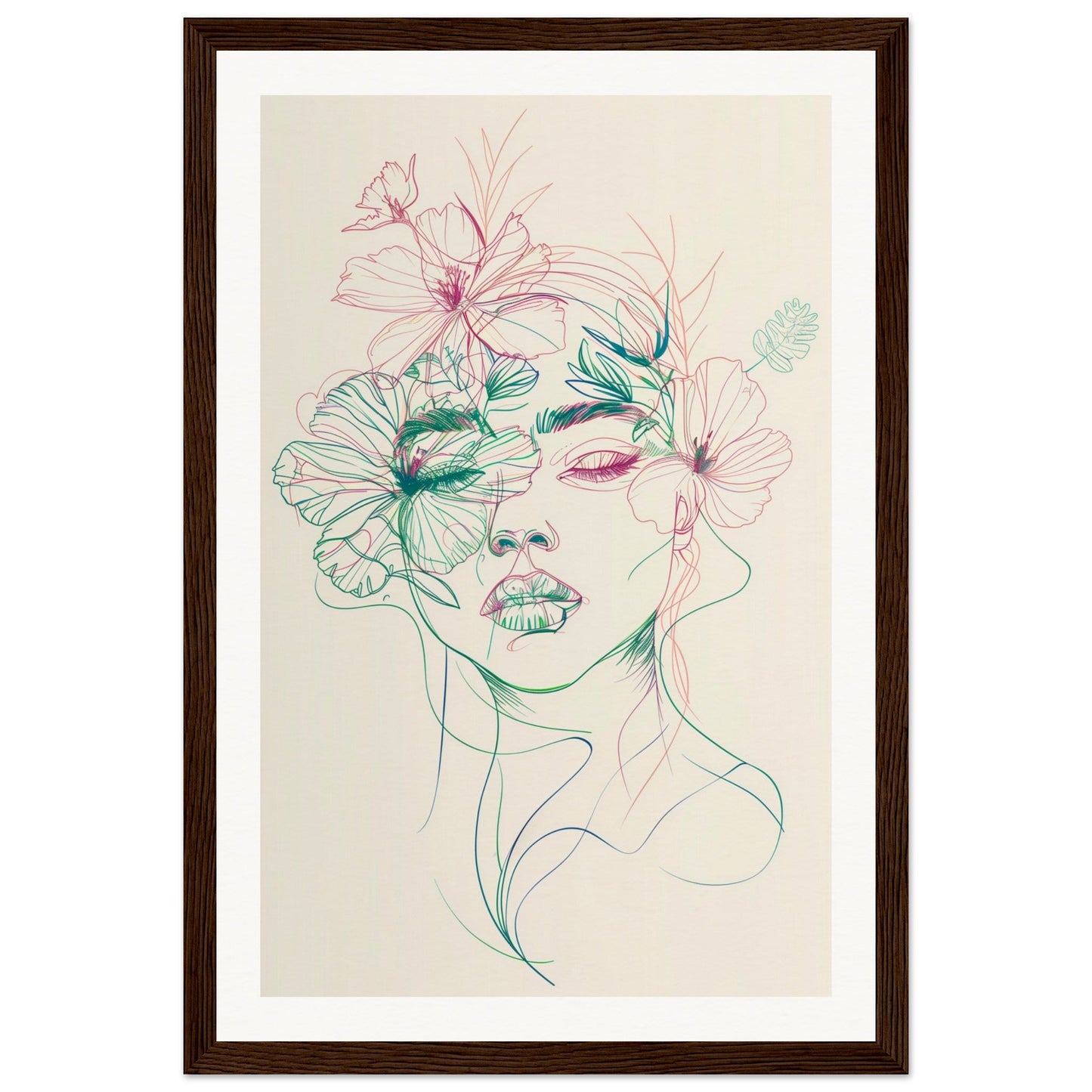 Affiche Femme Fleur ( 30x45-cm-Bois-foncé)