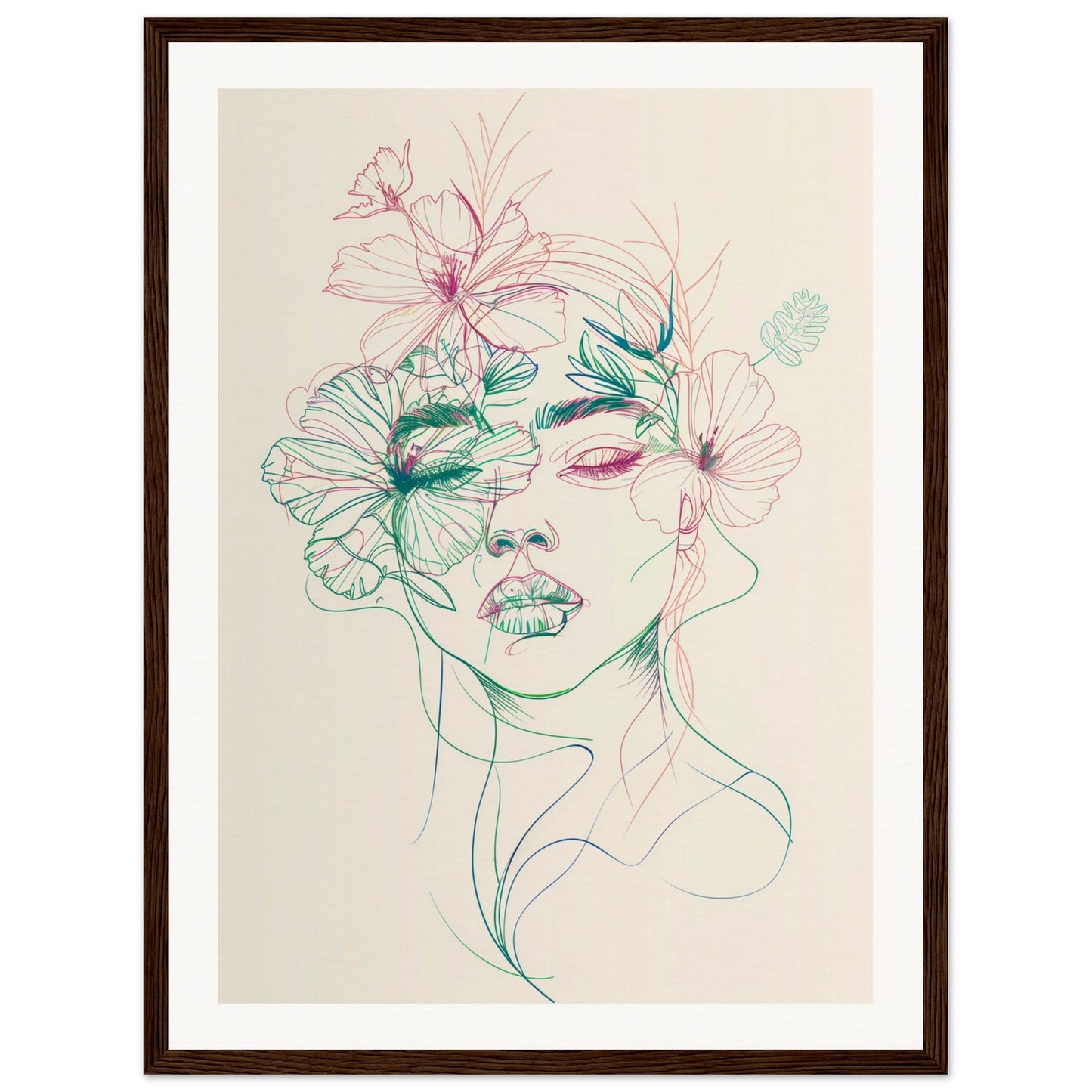 Affiche Femme Fleur ( 45x60-cm-Bois-foncé)