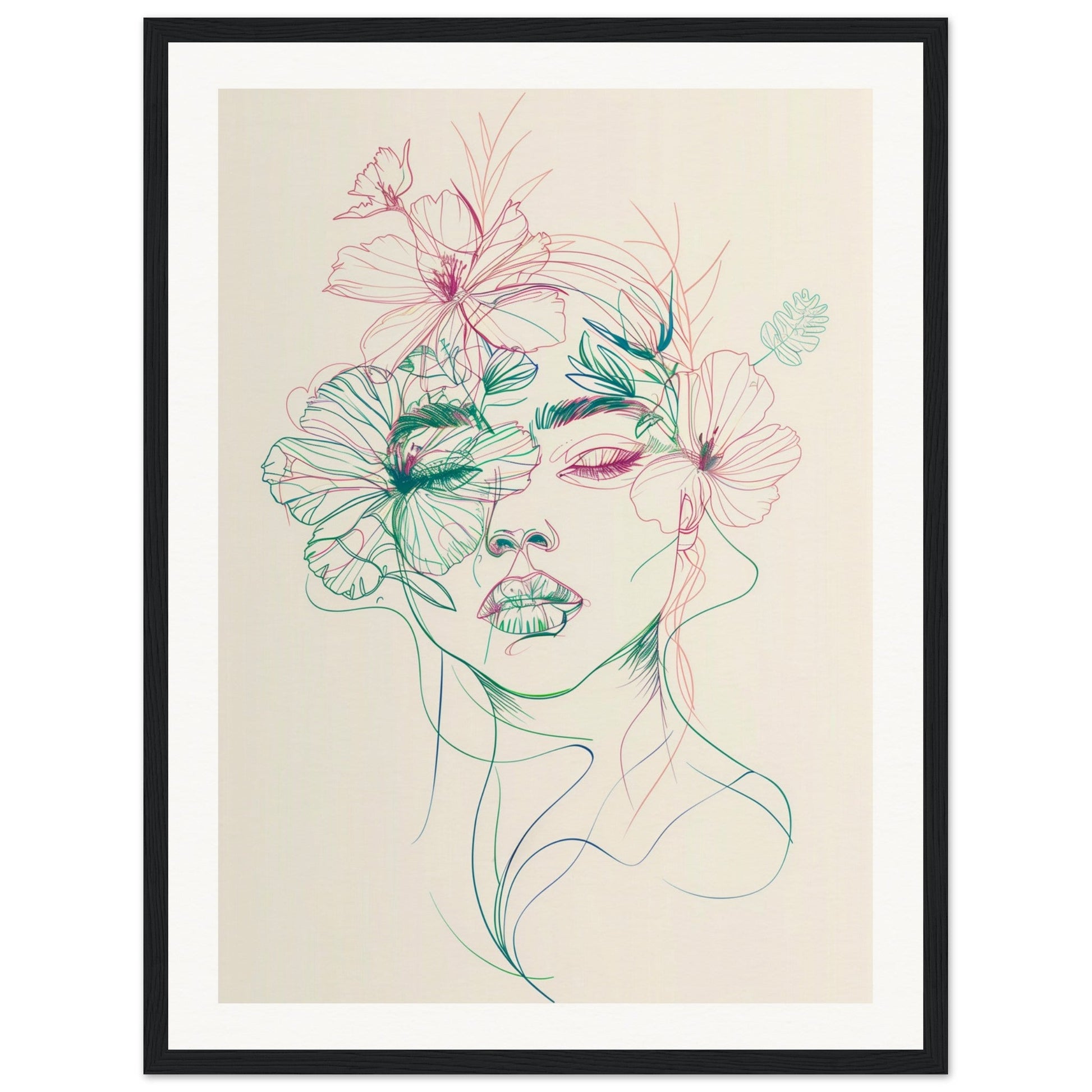 Affiche Femme Fleur ( 45x60-cm-Bois-noir)