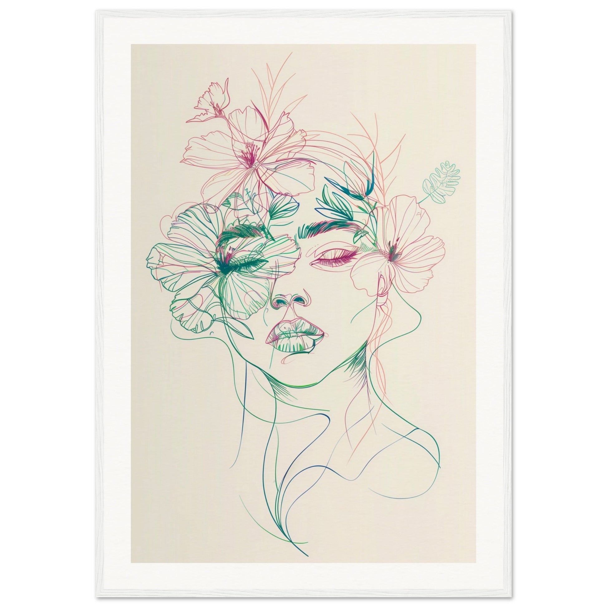 Affiche Femme Fleur ( 70x100-cm-Bois-blanc)