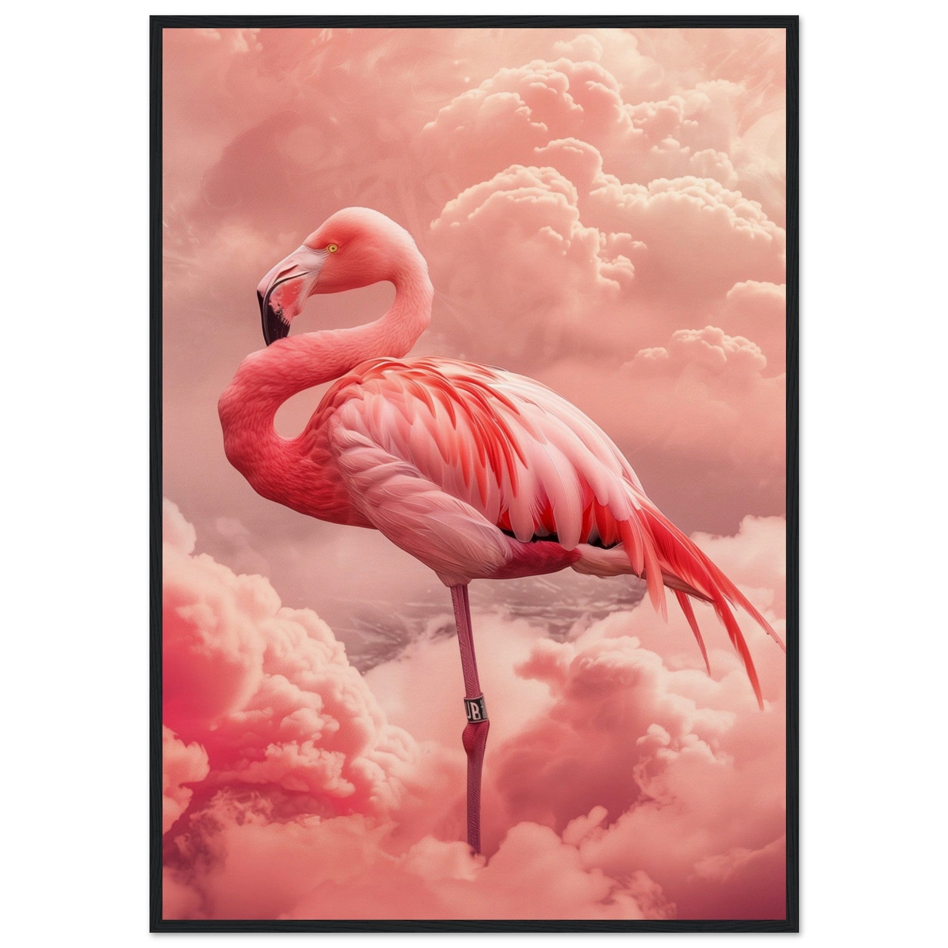 Affiche Flamant Rose ( 70x100-cm-Bois-noir)