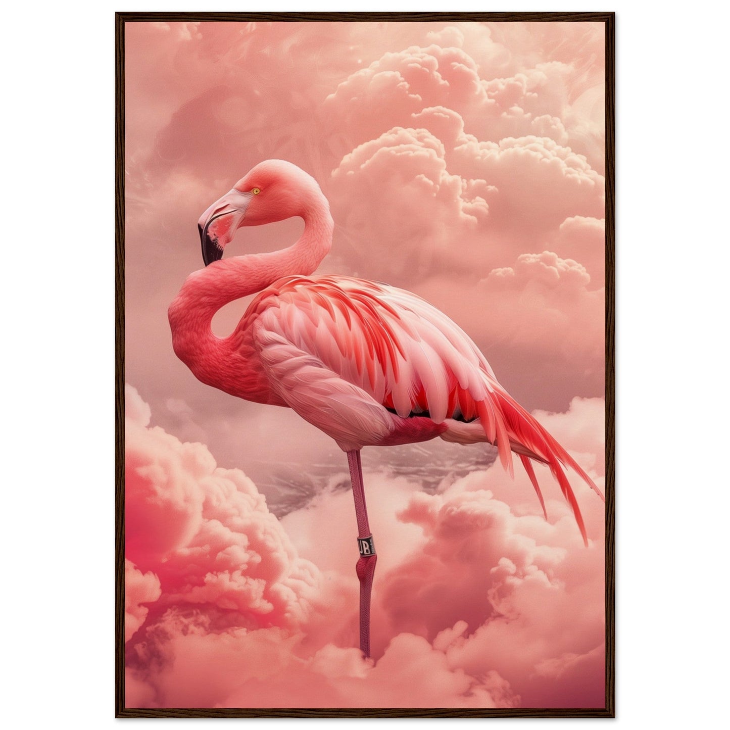 Affiche Flamant Rose ( 70x100-cm-Bois-foncé)