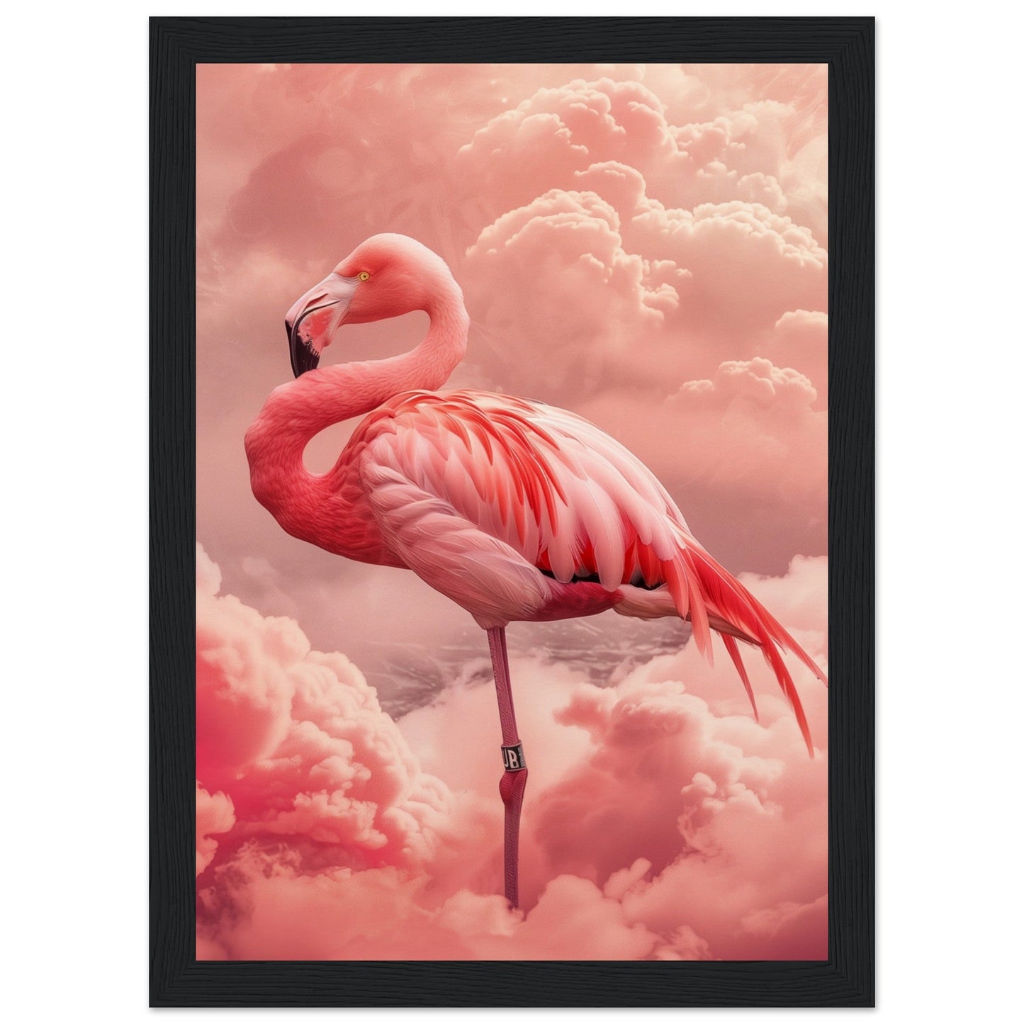 Affiche Flamant Rose ( 21x29.7-cm-Bois-noir)