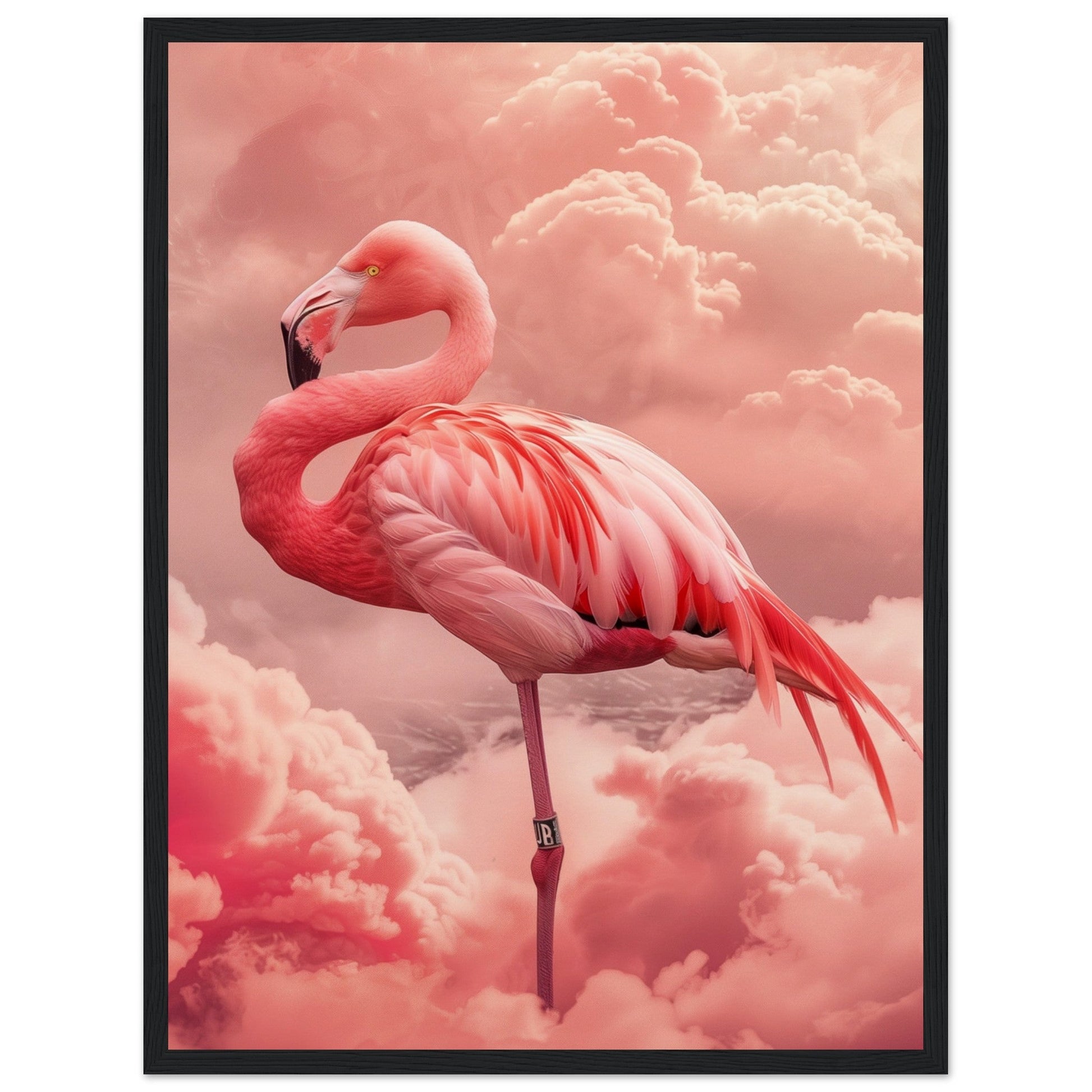 Affiche Flamant Rose ( 45x60-cm-Bois-noir)