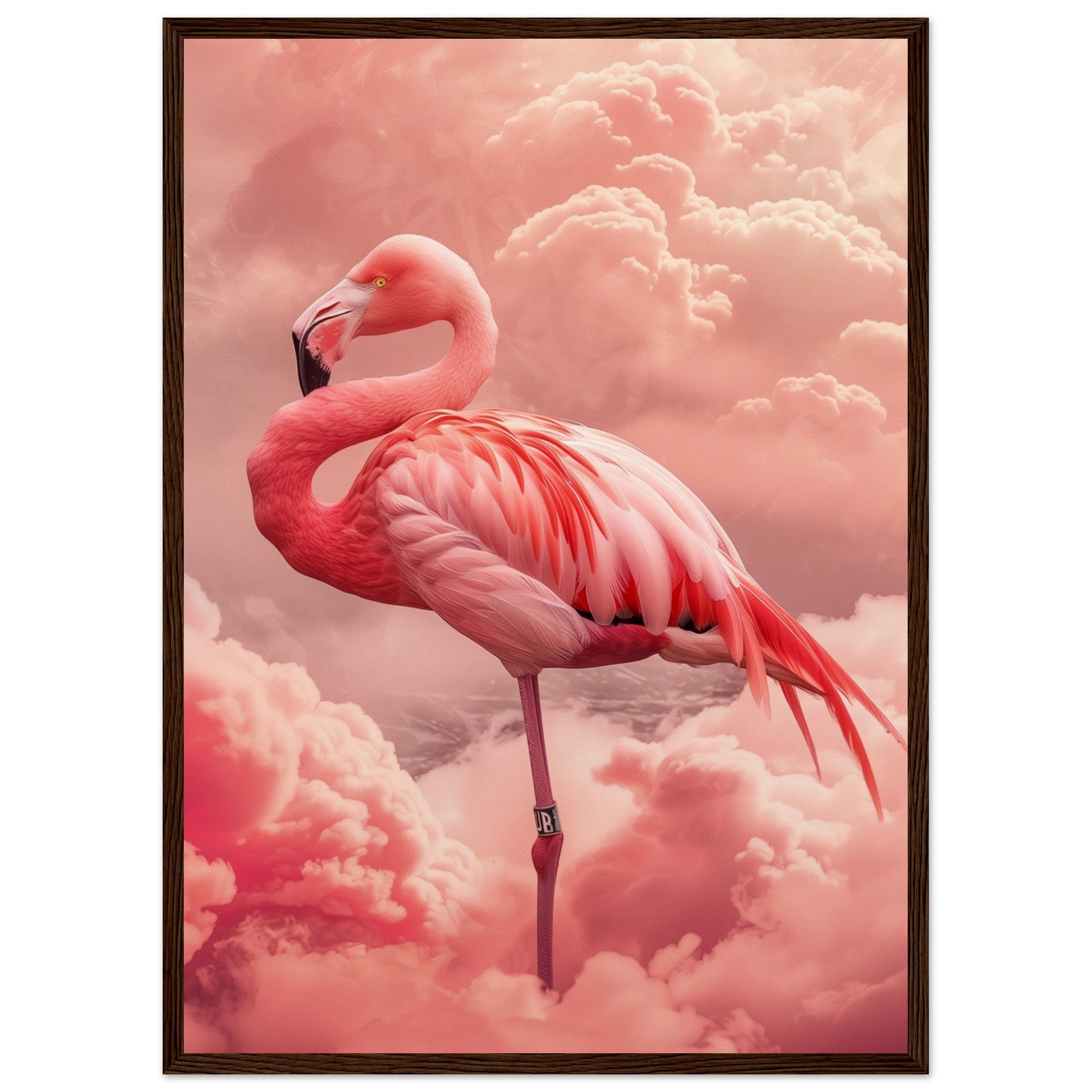 Affiche Flamant Rose ( 50x70-cm-Bois-foncé)