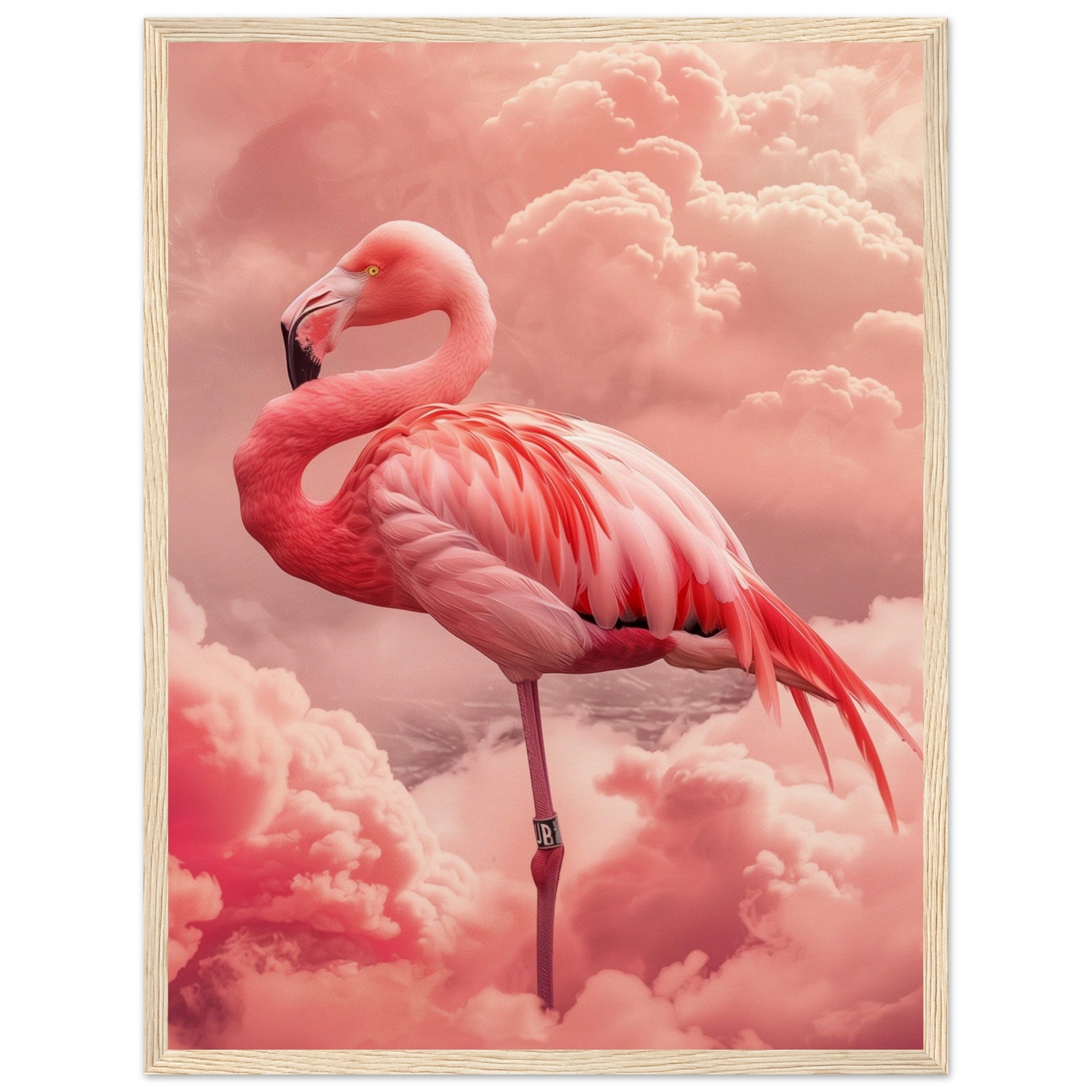 Affiche Flamant Rose ( 45x60-cm-Bois-clair)