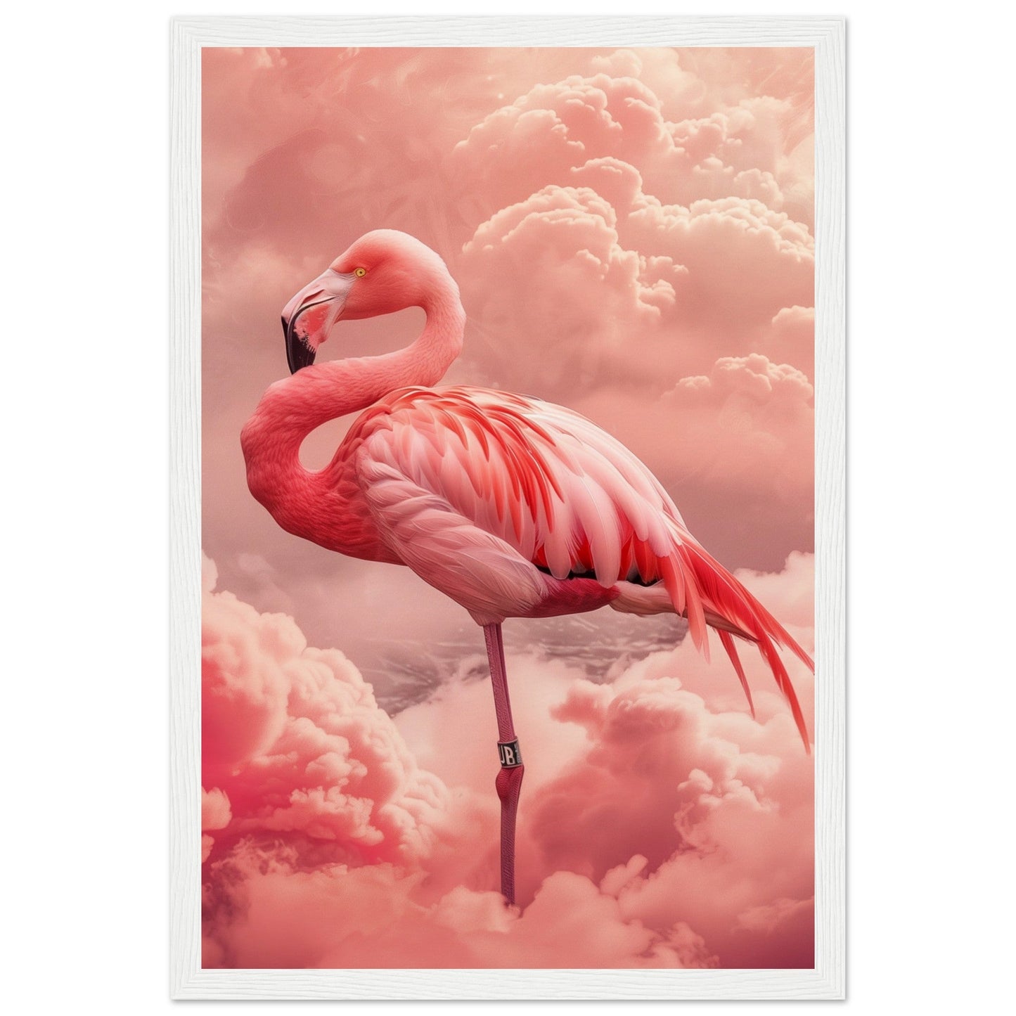 Affiche Flamant Rose ( 30x45-cm-Bois-blanc)