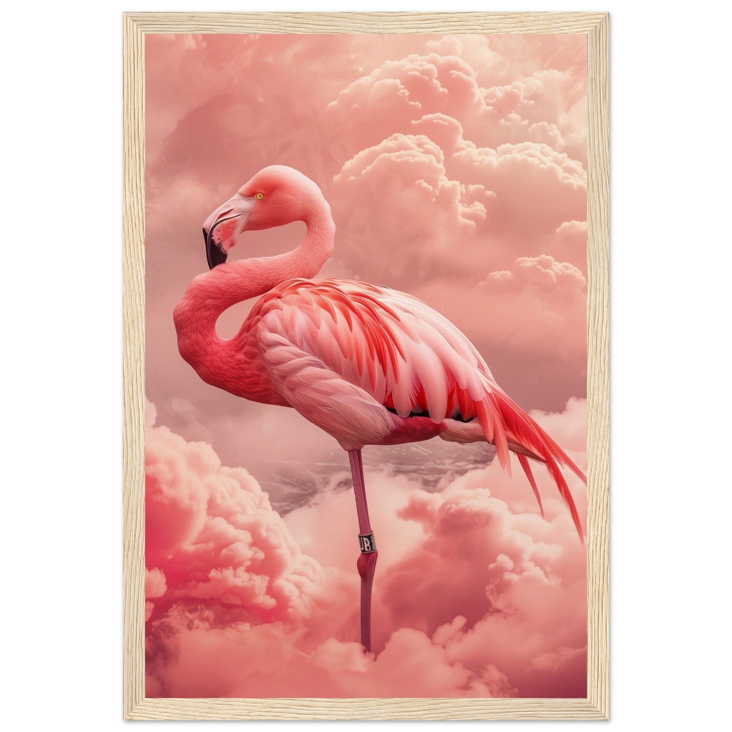 Affiche Flamant Rose ( 30x45-cm-Bois-clair)