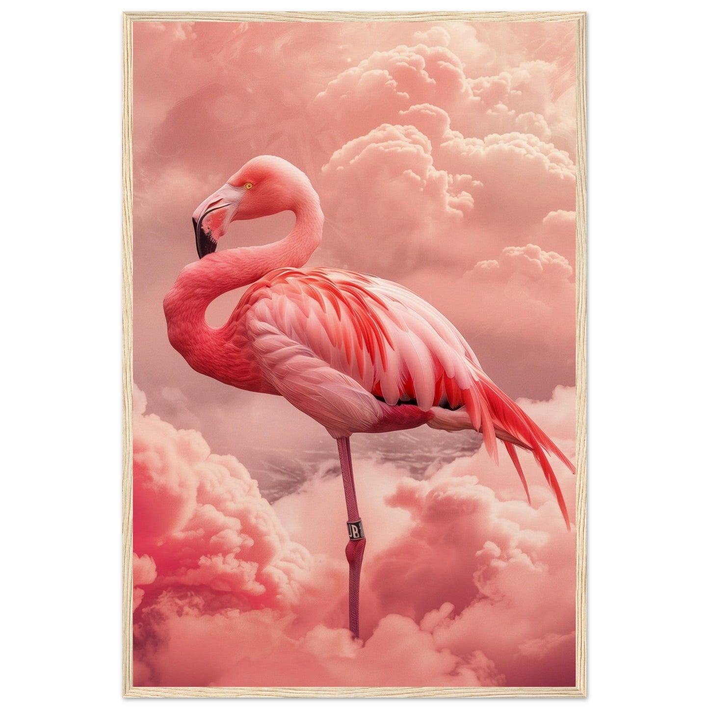 Affiche Flamant Rose ( 60x90-cm-Bois-clair)