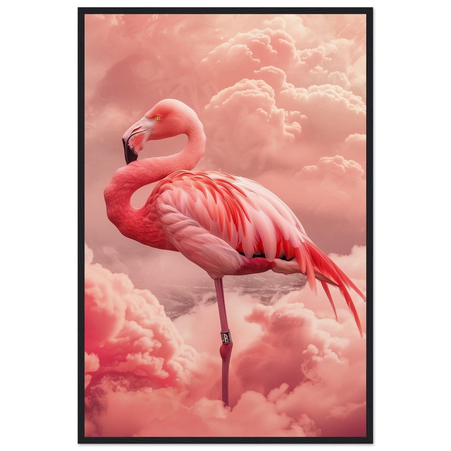 Affiche Flamant Rose ( 60x90-cm-Bois-noir)