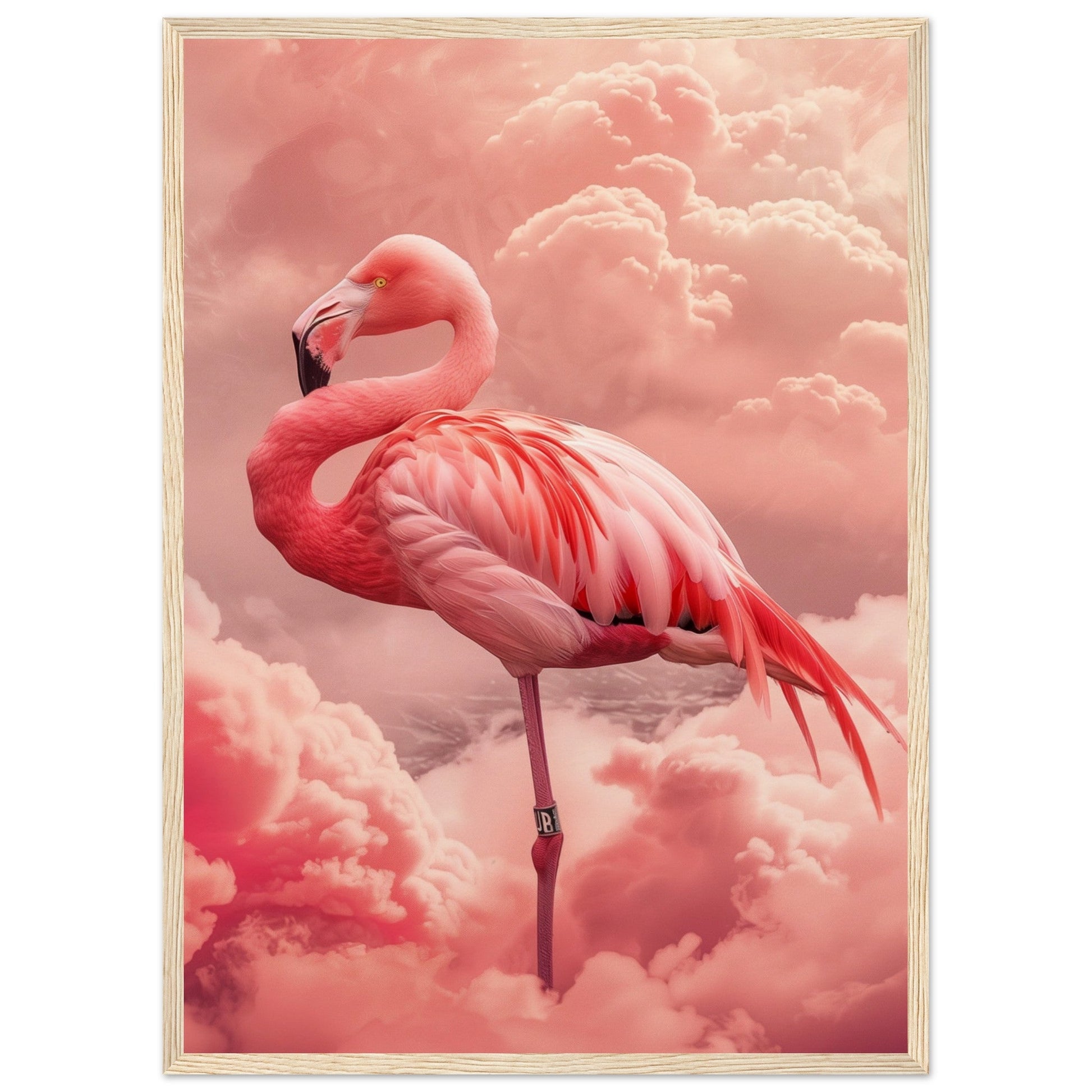 Affiche Flamant Rose ( 50x70-cm-Bois-clair)