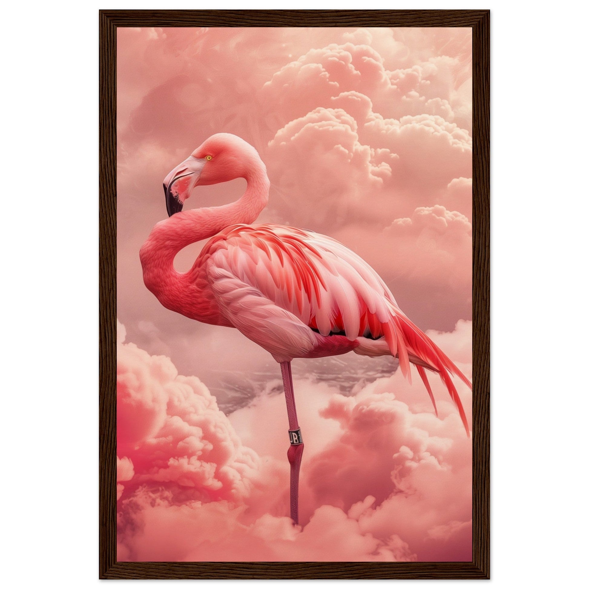 Affiche Flamant Rose ( 30x45-cm-Bois-foncé)