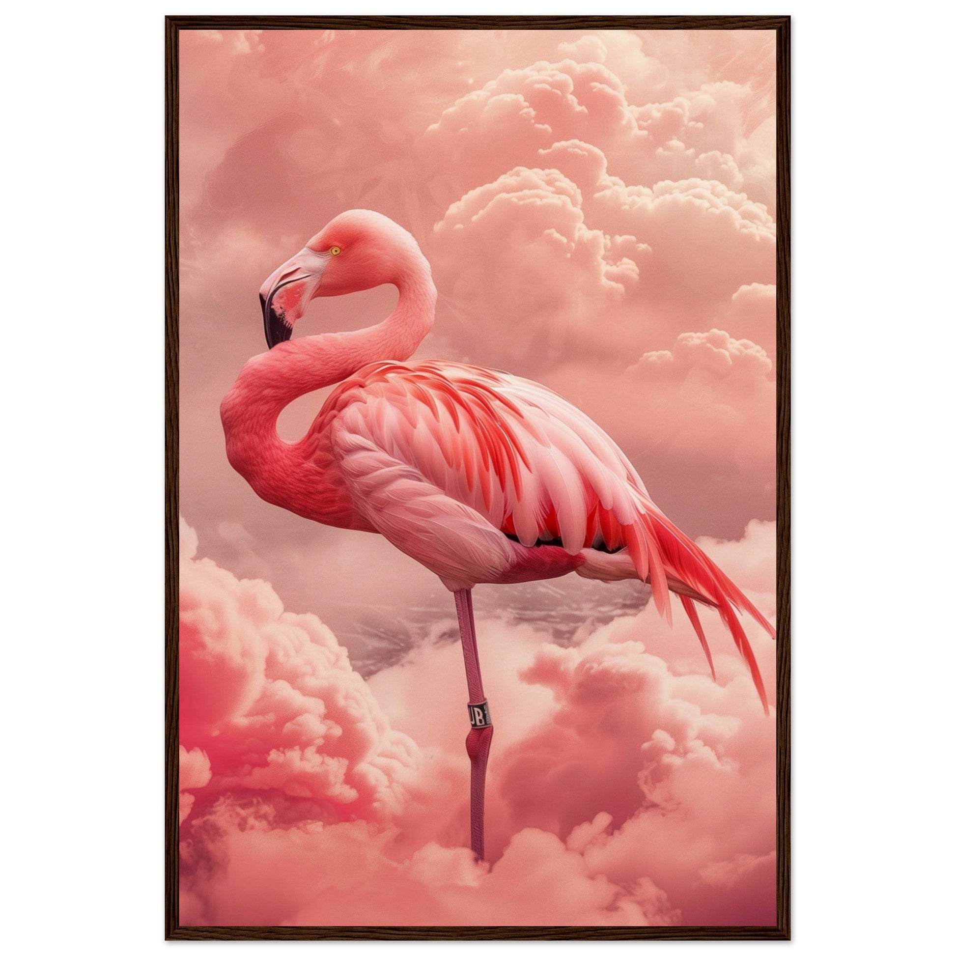 Affiche Flamant Rose ( 60x90-cm-Bois-foncé)