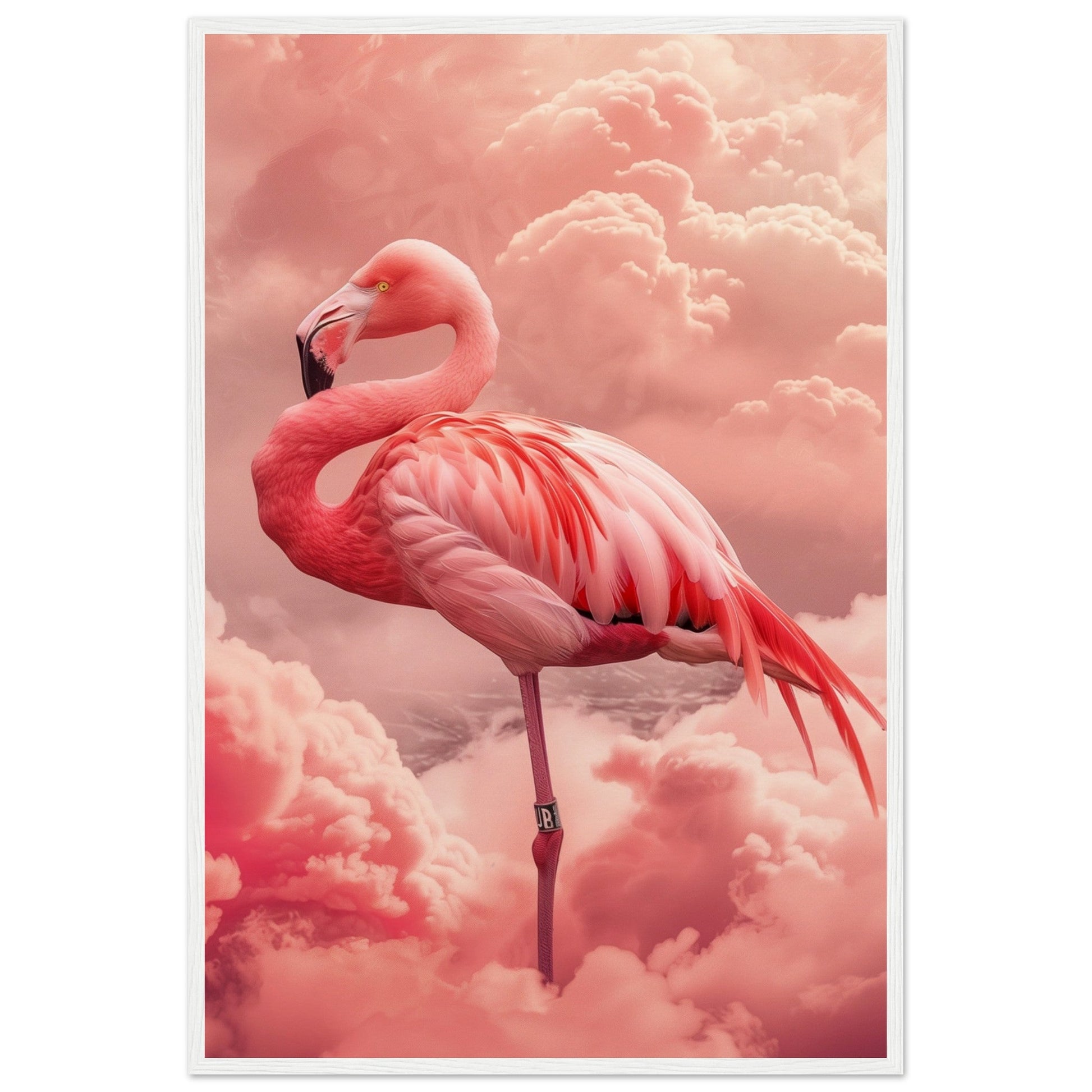 Affiche Flamant Rose ( 60x90-cm-Bois-blanc)