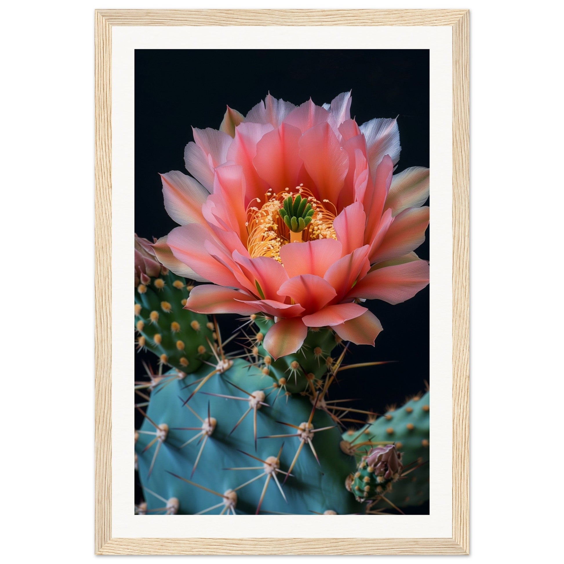 Affiche Fleur De Cactus ( 30x45-cm-Bois-clair)