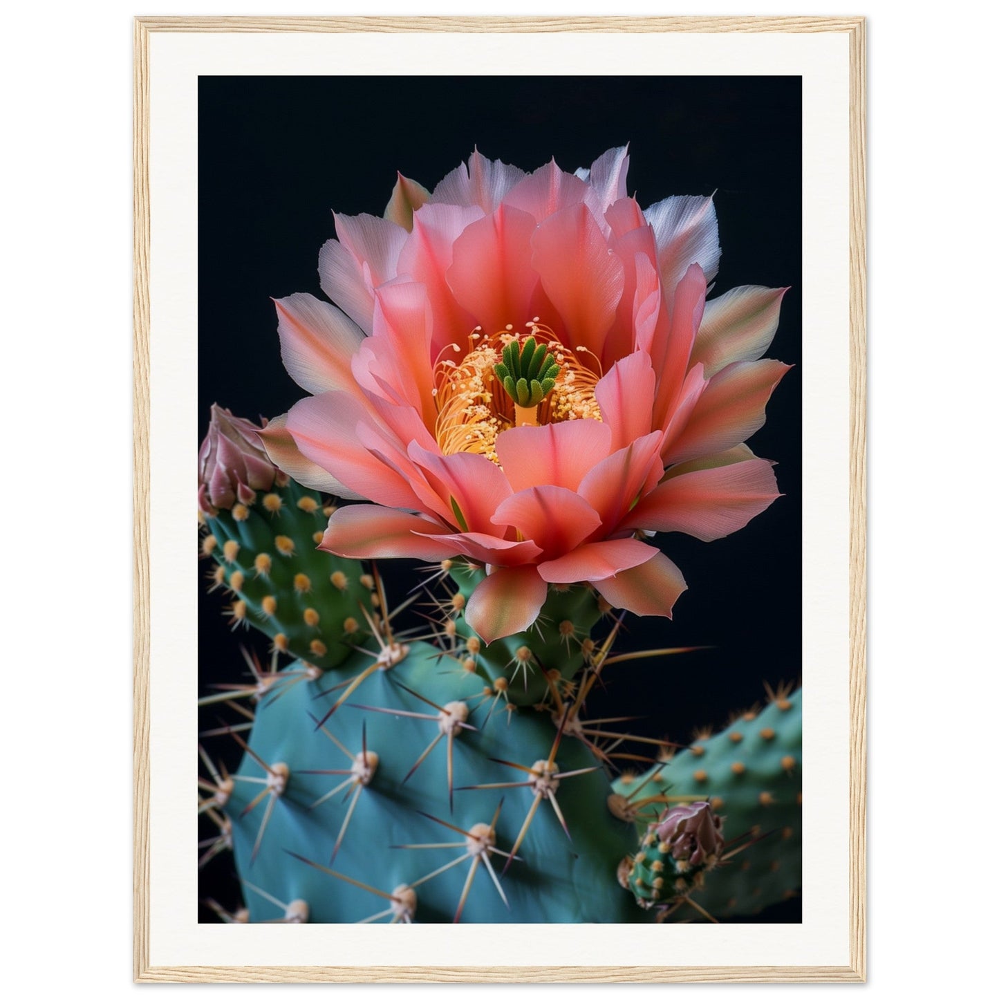 Affiche Fleur De Cactus ( 60x80-cm-Bois-clair)