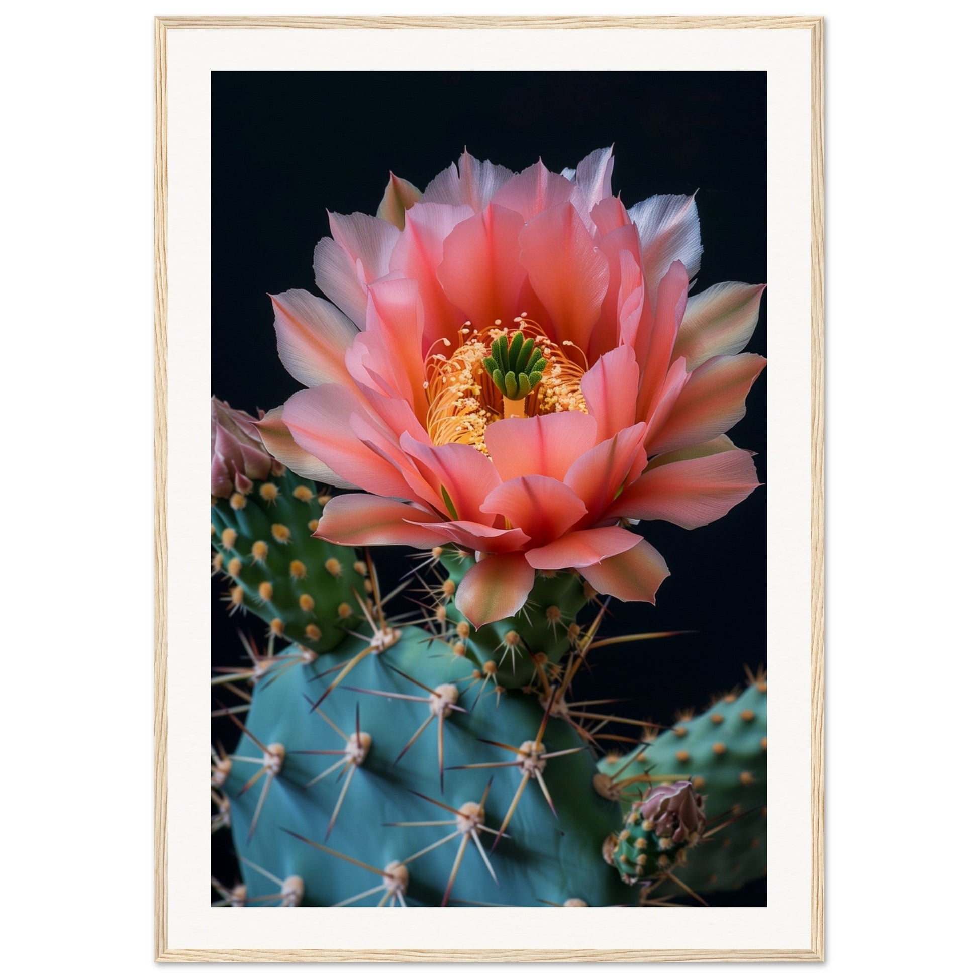 Affiche Fleur De Cactus ( 70x100-cm-Bois-clair)