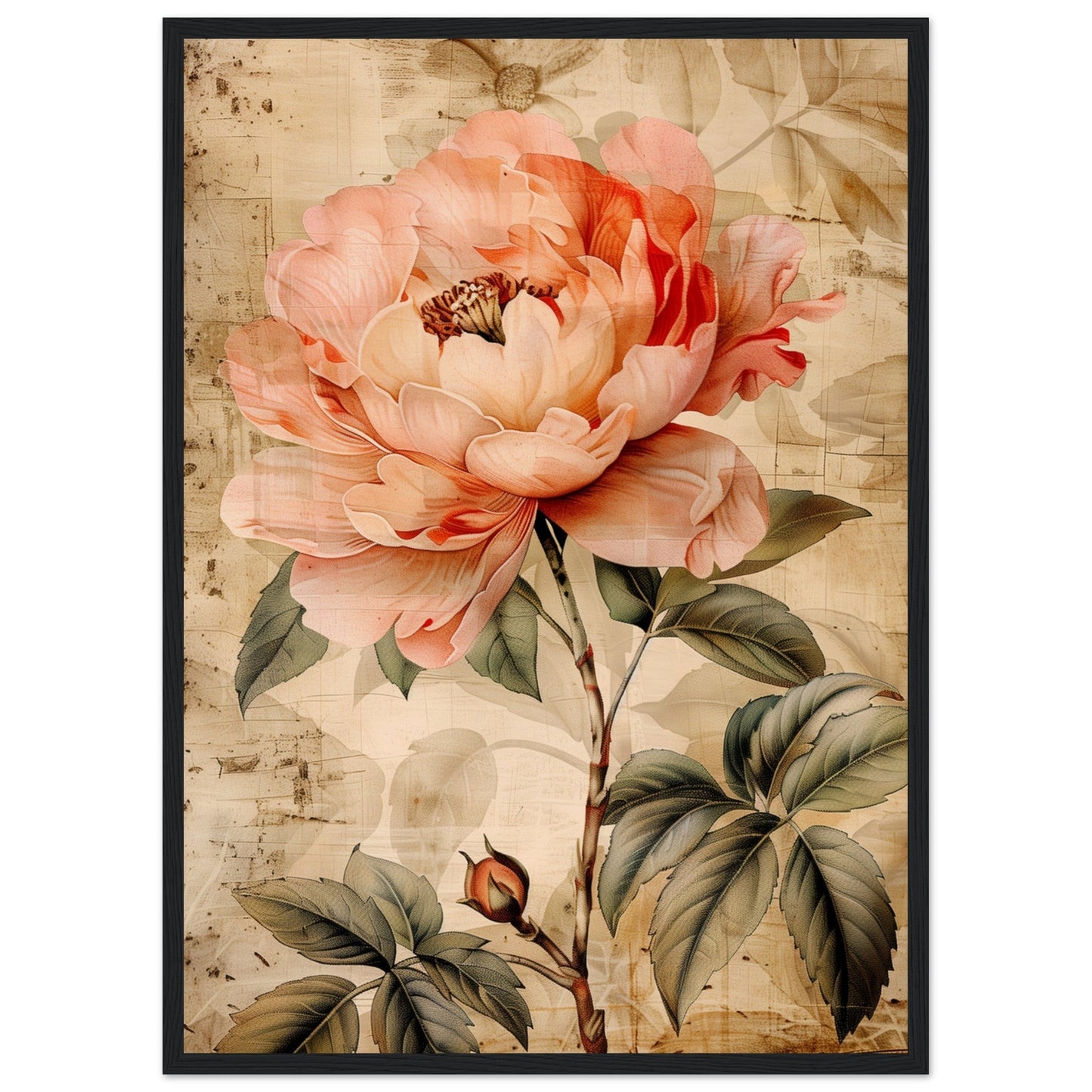 Affiche Fleur Vintage ( 50x70-cm-Bois-noir)