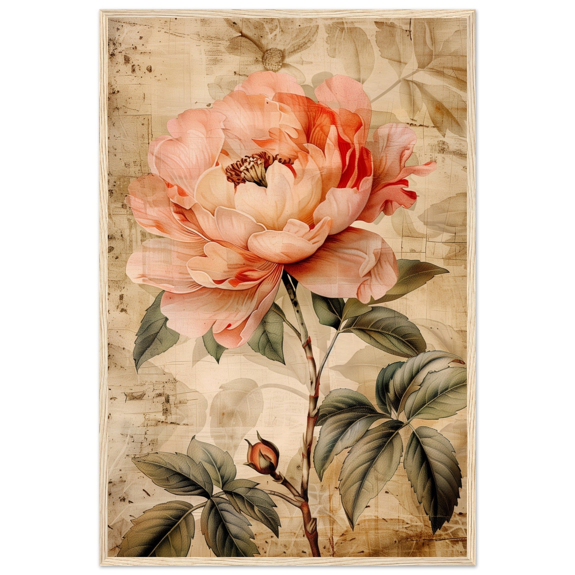 Affiche Fleur Vintage ( 60x90-cm-Bois-clair)