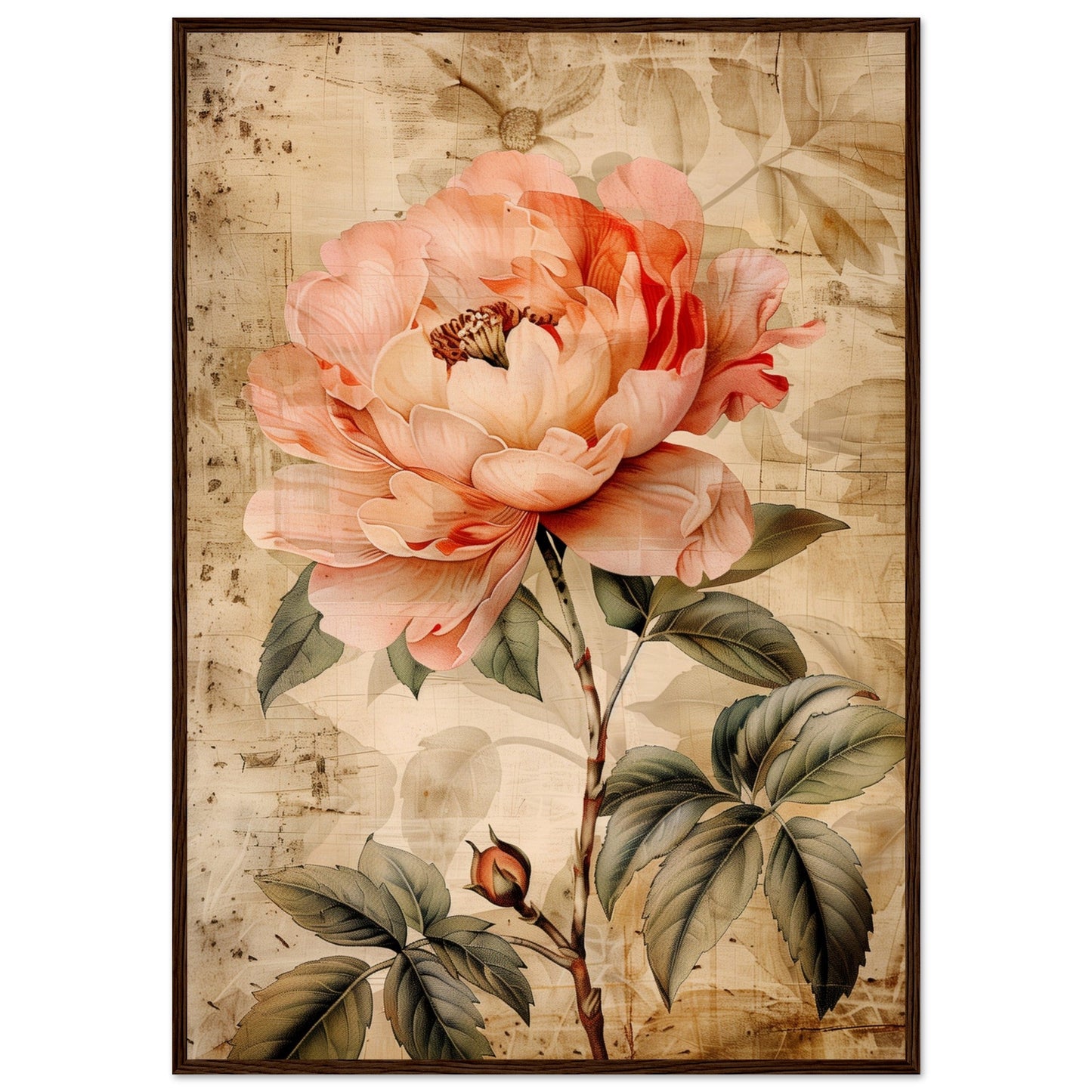 Affiche Fleur Vintage ( 70x100-cm-Bois-foncé)