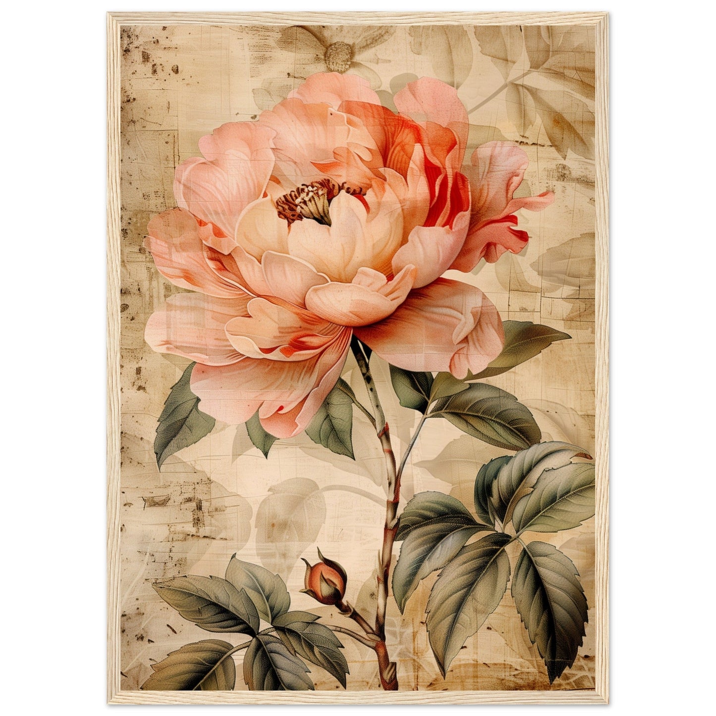 Affiche Fleur Vintage ( 50x70-cm-Bois-clair)