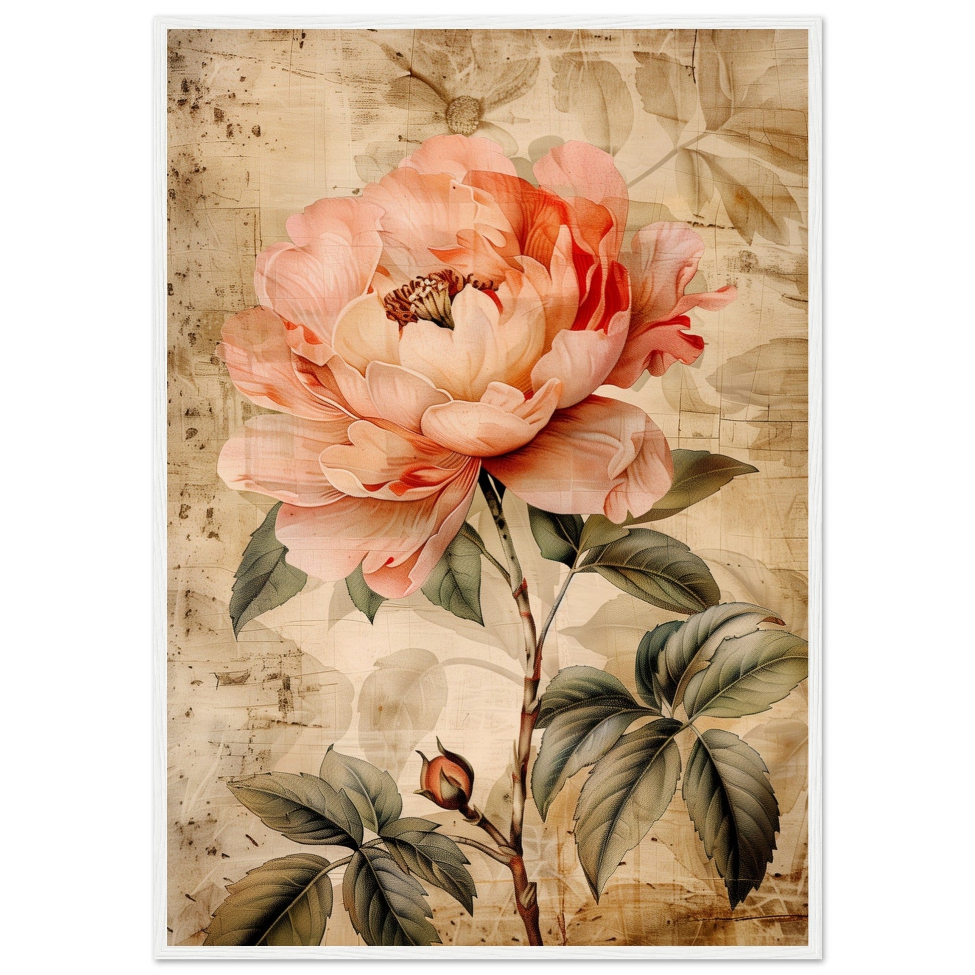 Affiche Fleur Vintage ( 70x100-cm-Bois-blanc)