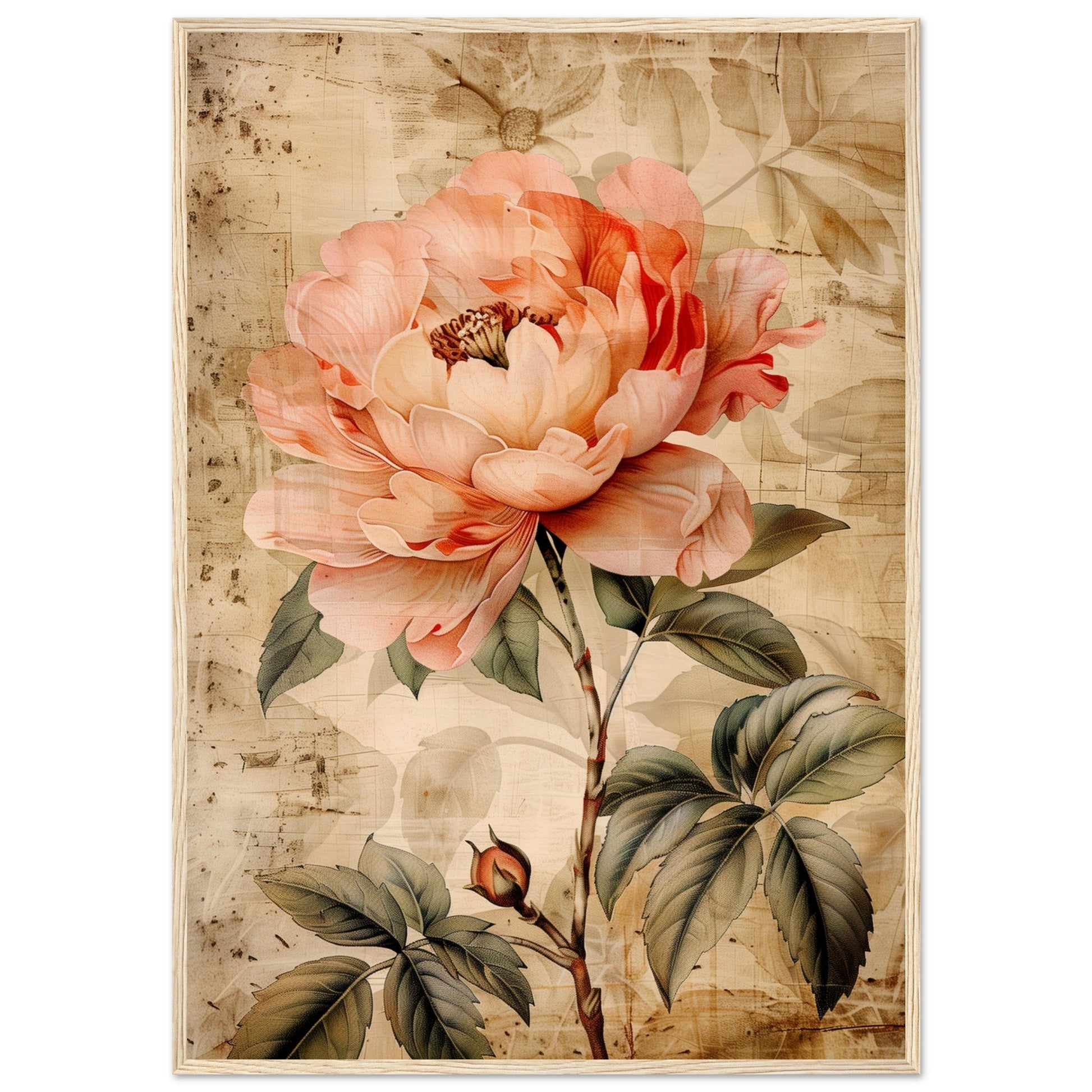 Affiche Fleur Vintage ( 70x100-cm-Bois-clair)