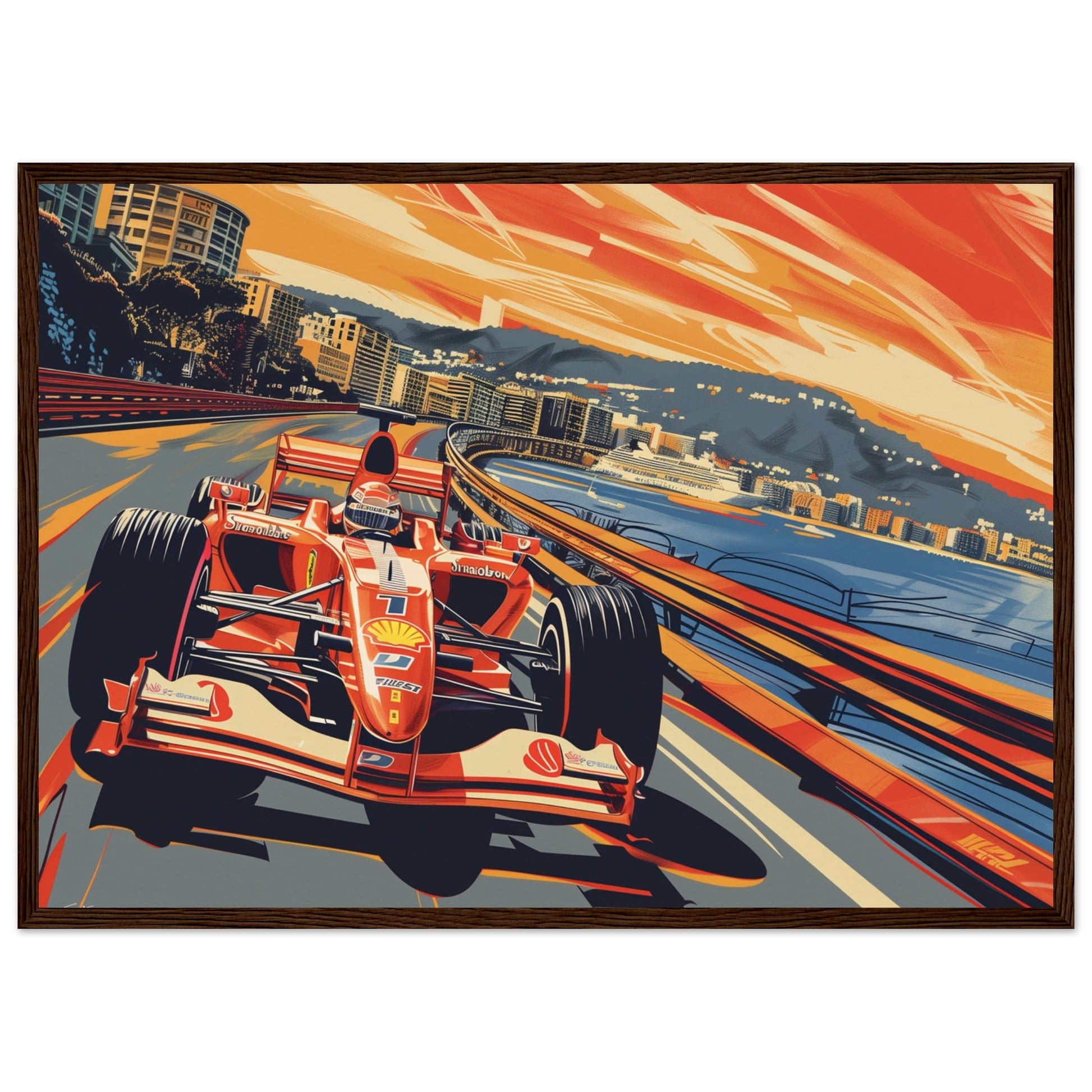 Affiche Formule 1 Monaco ( 50x70-cm-Bois-foncé)