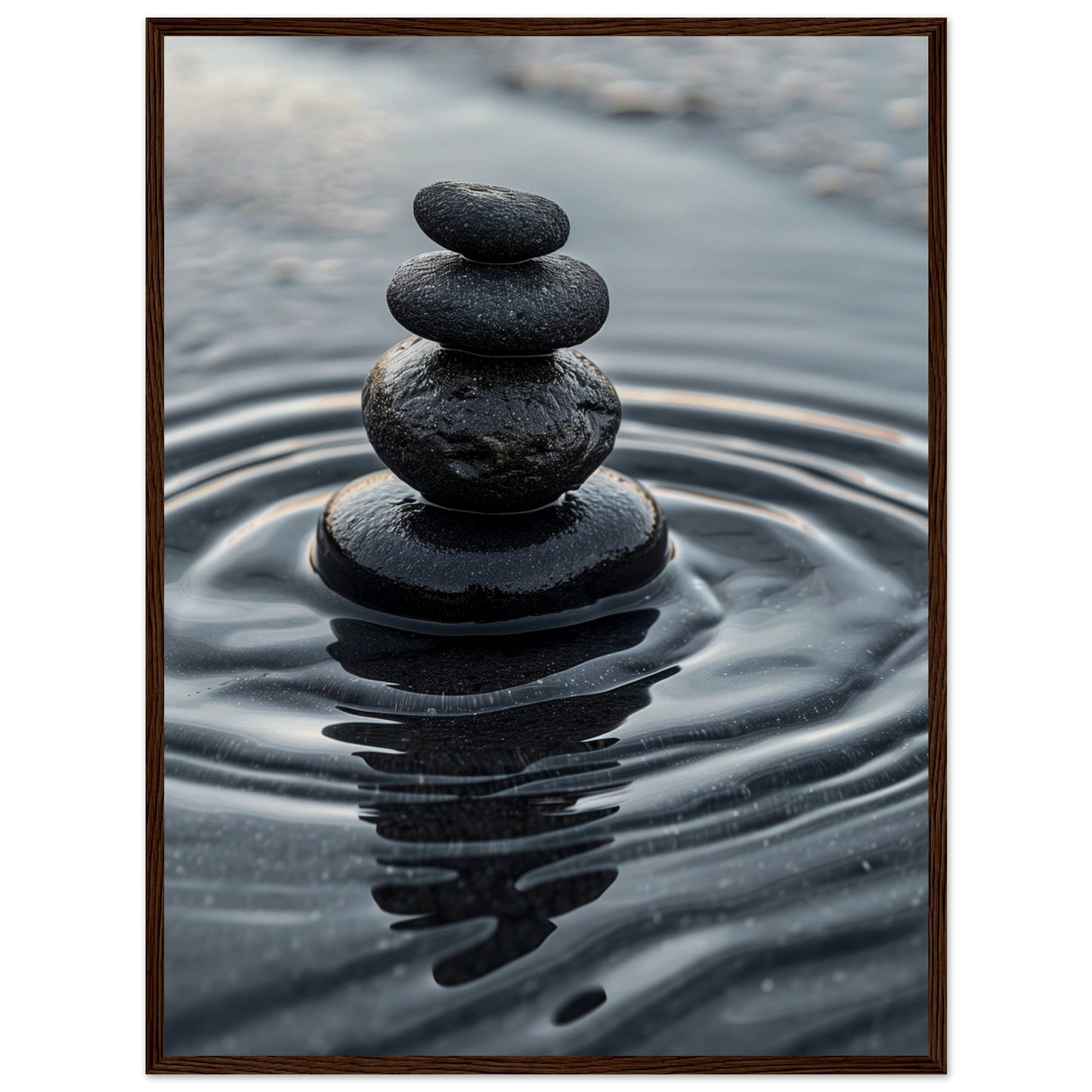 Affiche Galets Zen ( 60x80-cm-Bois-foncé)