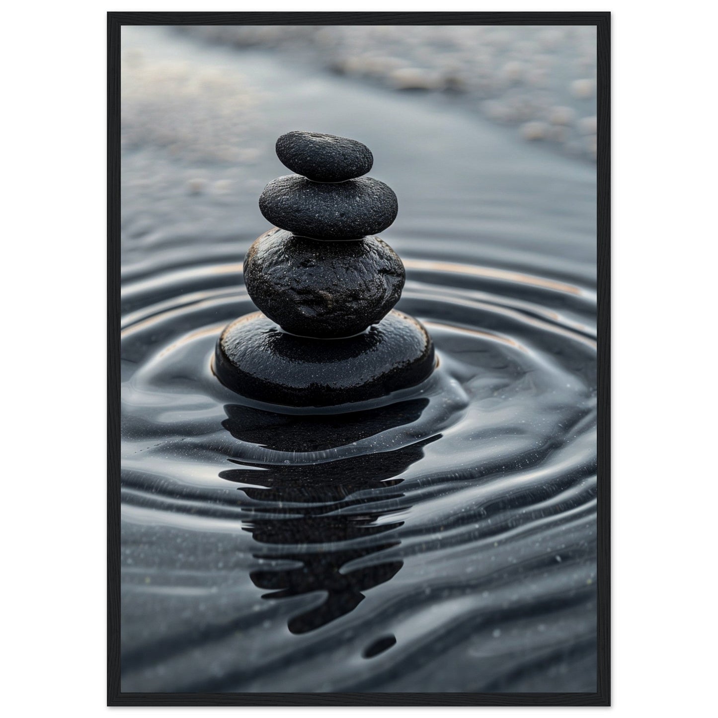 Affiche Galets Zen ( 50x70-cm-Bois-noir)