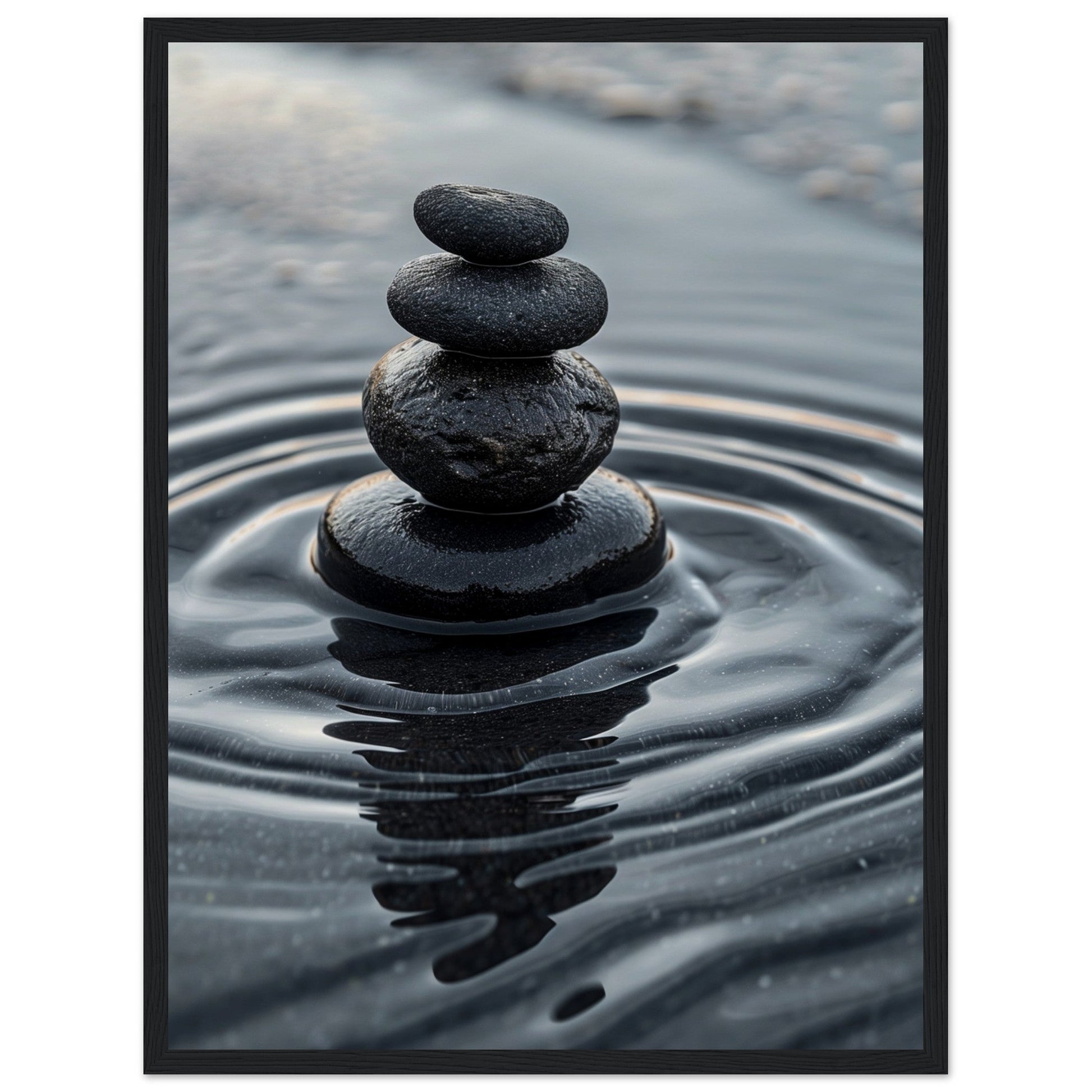 Affiche Galets Zen ( 45x60-cm-Bois-noir)