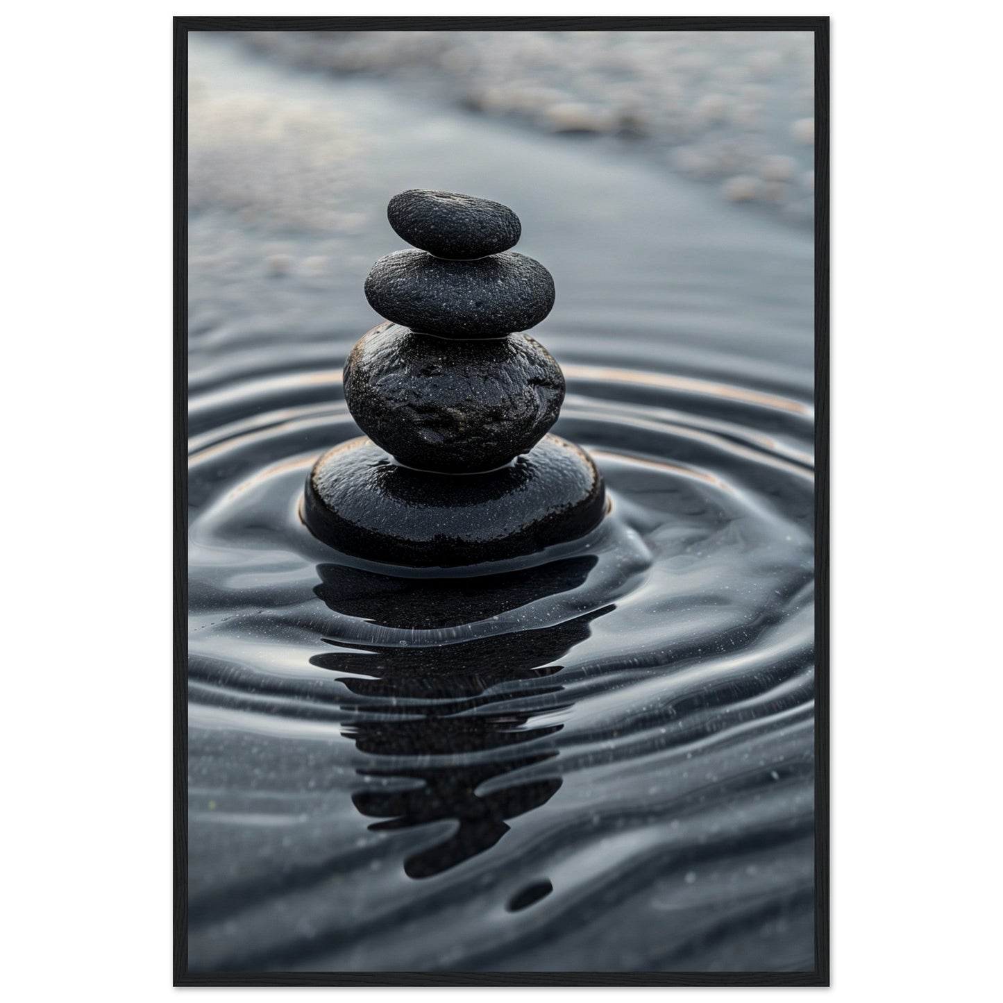 Affiche Galets Zen ( 60x90-cm-Bois-noir)