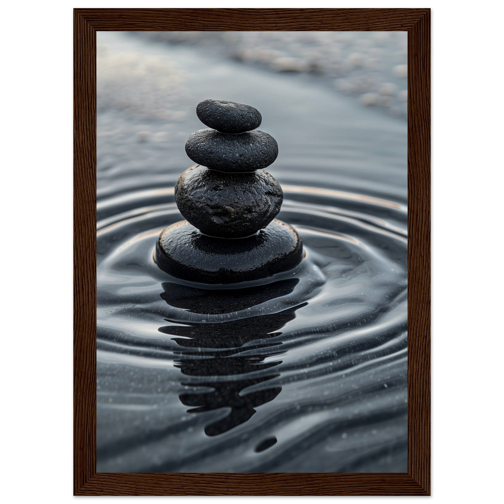 Affiche Galets Zen ( 21x29.7-cm-Bois-foncé)