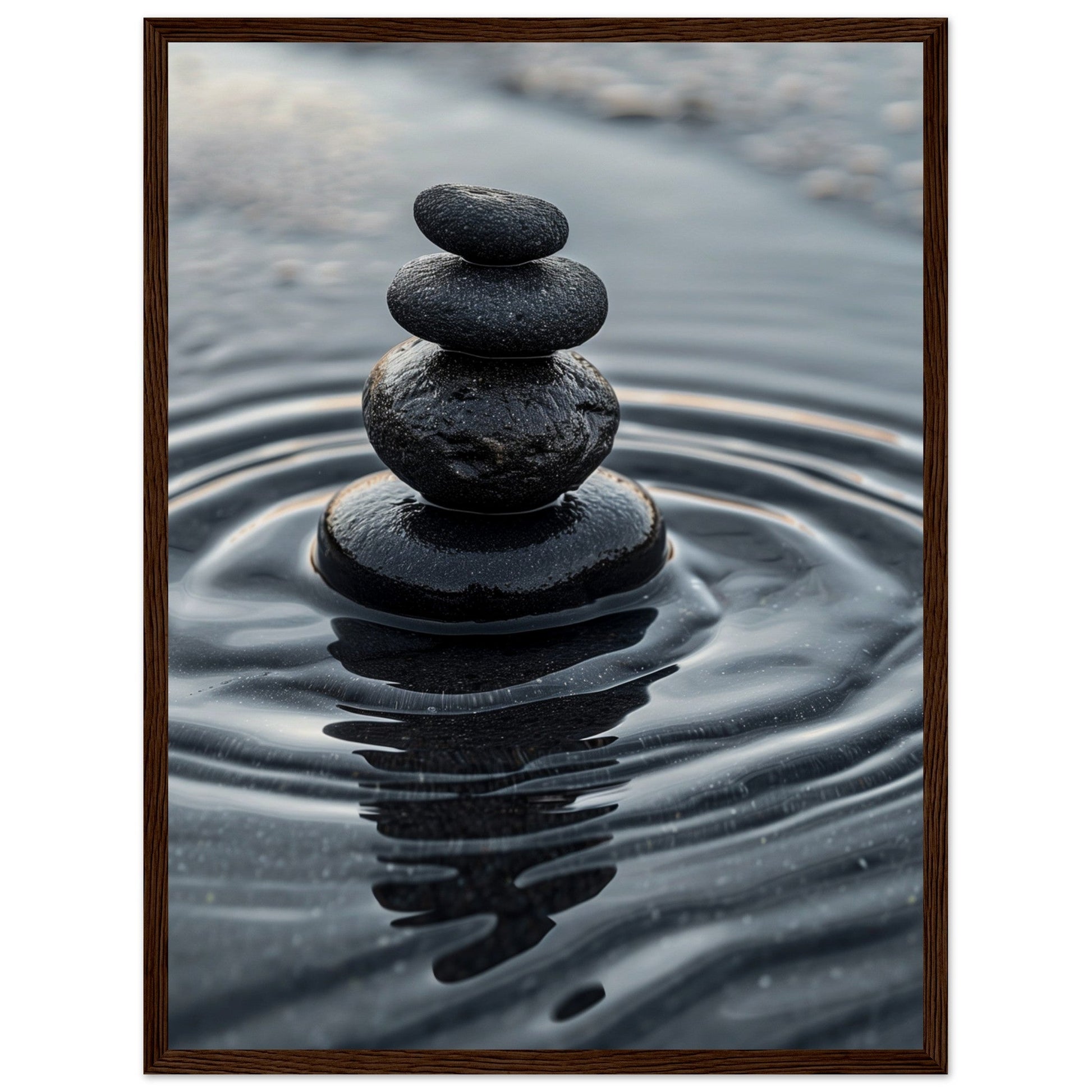 Affiche Galets Zen ( 45x60-cm-Bois-foncé)