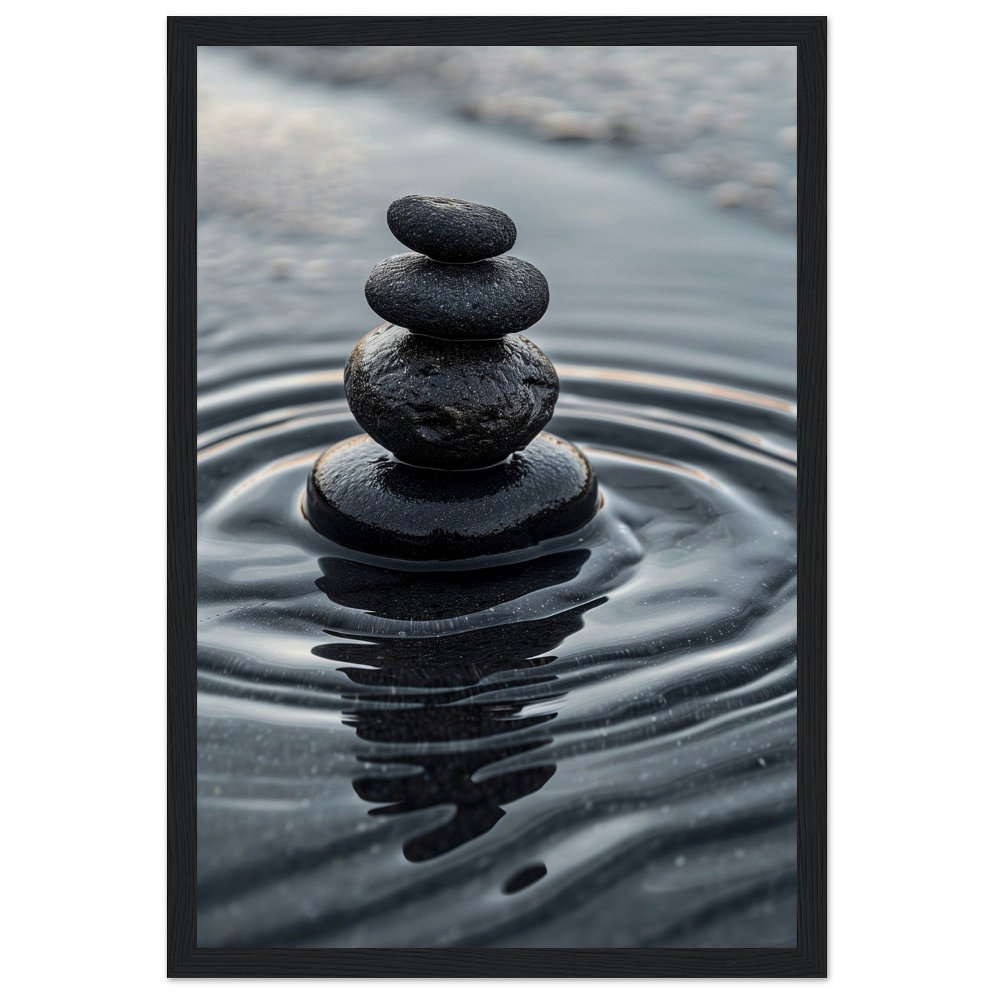 Affiche Galets Zen ( 30x45-cm-Bois-noir)