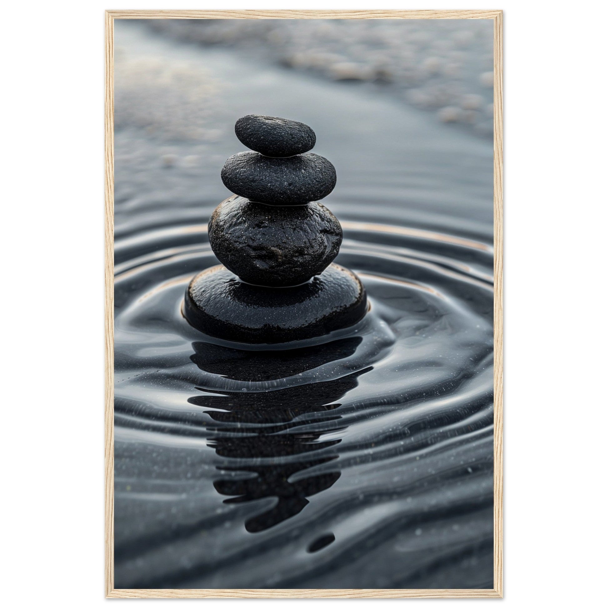 Affiche Galets Zen ( 60x90-cm-Bois-clair)