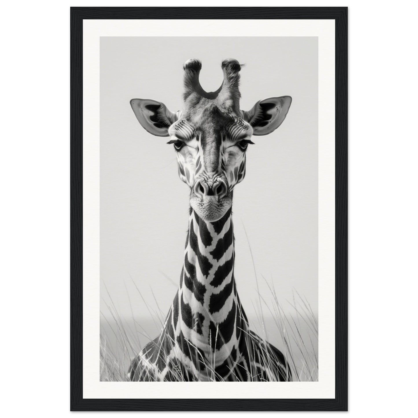 Affiche Girafe Noir et Blanc ( 30x45-cm-Bois-noir)