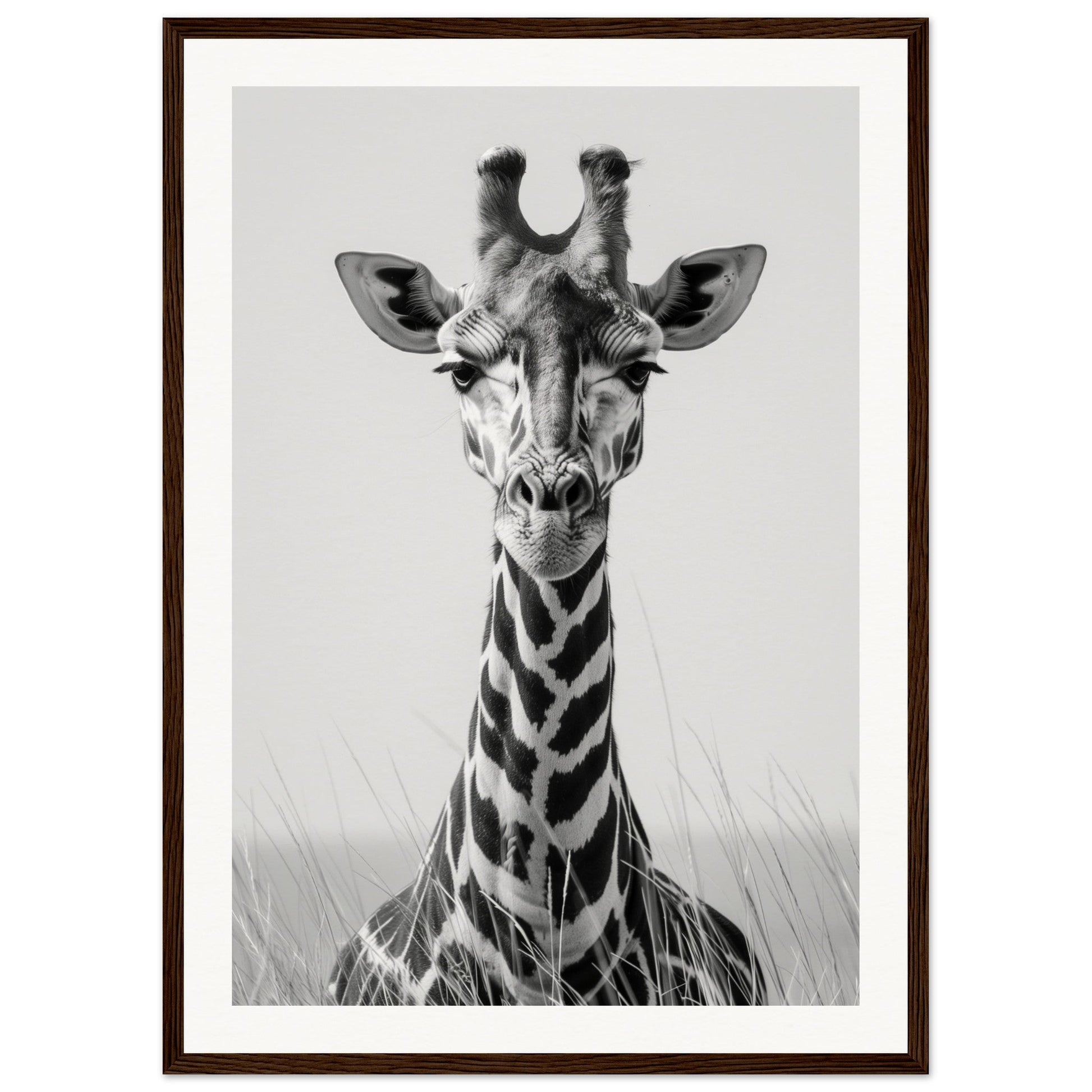 Affiche Girafe Noir et Blanc ( 50x70-cm-Bois-foncé)