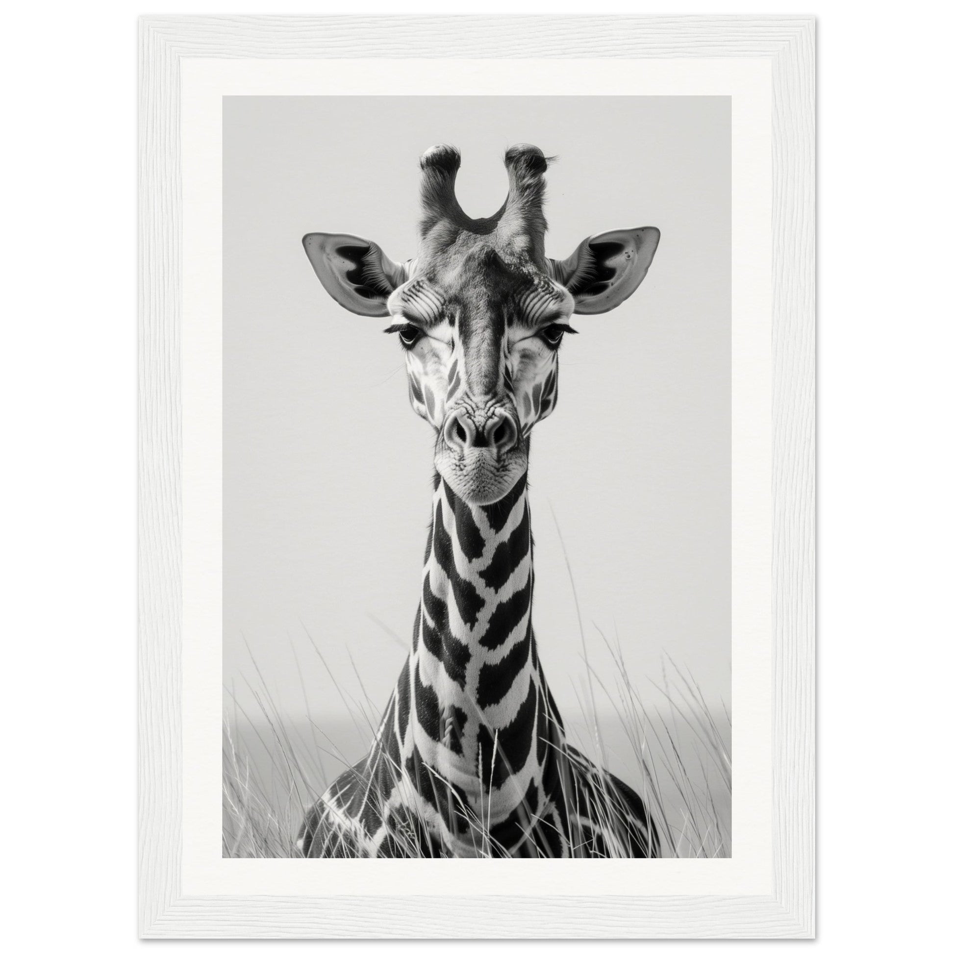 Affiche Girafe Noir et Blanc ( 21x29.7-cm-Bois-blanc)