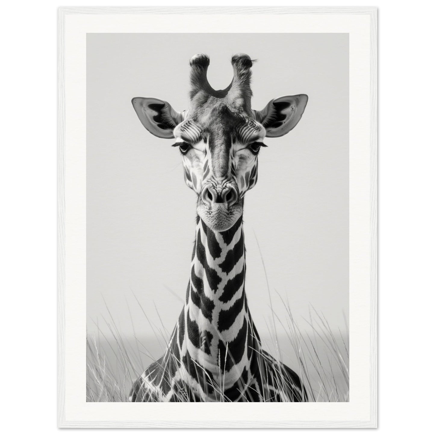 Affiche Girafe Noir et Blanc ( 60x80-cm-Bois-blanc)