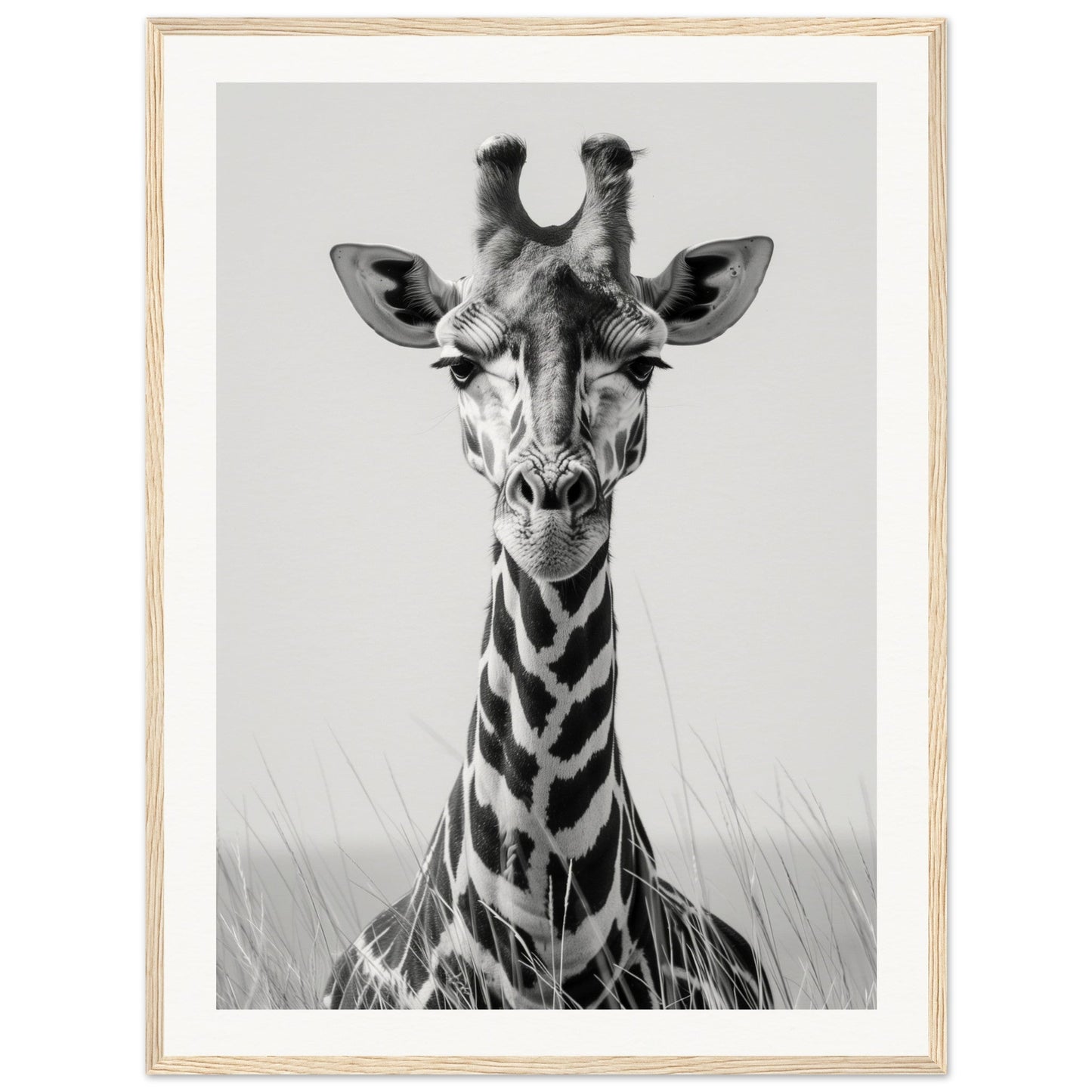 Affiche Girafe Noir et Blanc ( 60x80-cm-Bois-clair)