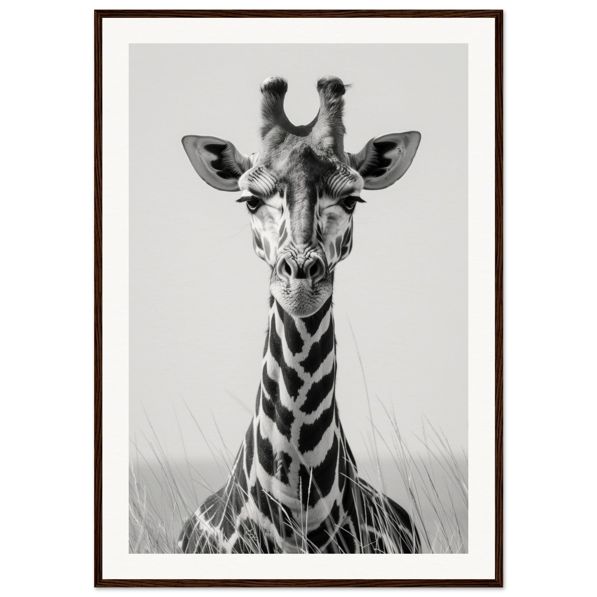 Affiche Girafe Noir et Blanc ( 70x100-cm-Bois-foncé)