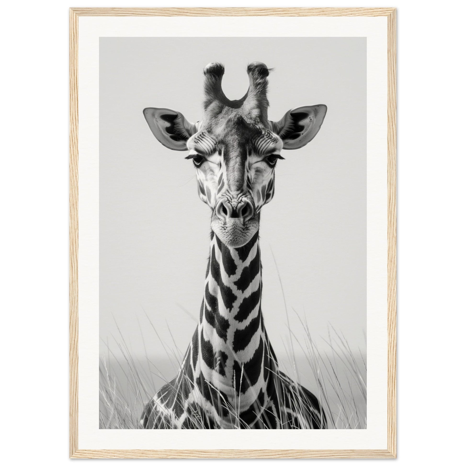 Affiche Girafe Noir et Blanc ( 50x70-cm-Bois-clair)